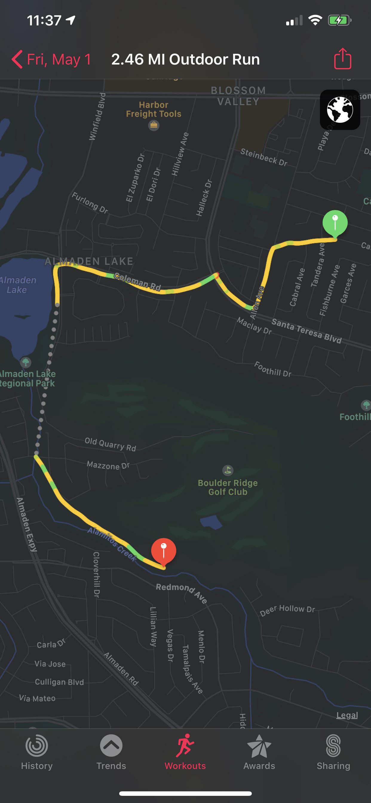 Map A Mile Run Went On A 5 Mile Run But Half Way Through I Noticed My Workout Has Stopped Recording. Now I Look At The Gps And I See The Gray Dots. Can Some One