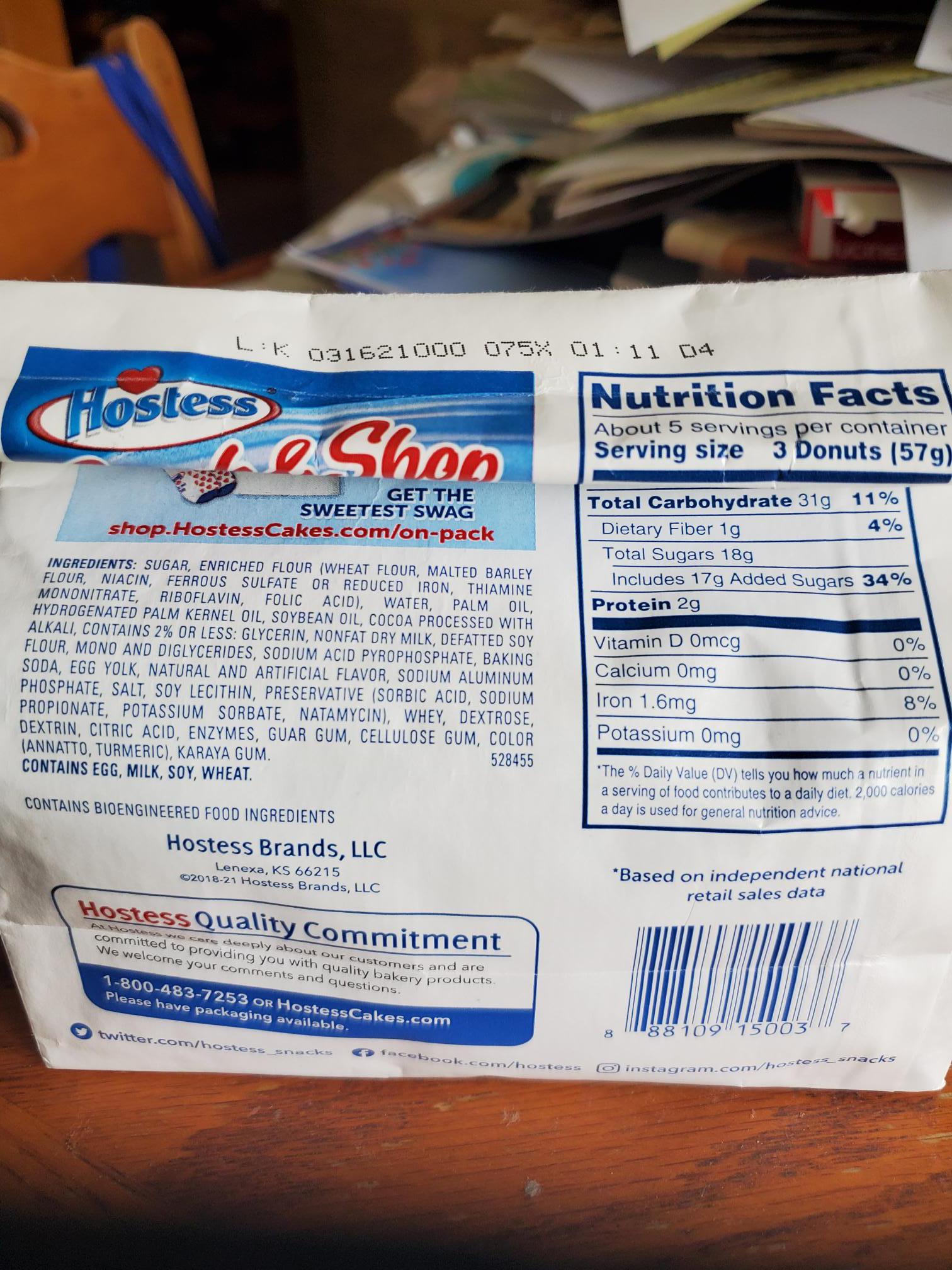 Hostess Powdered Donuts Nutrition Facts