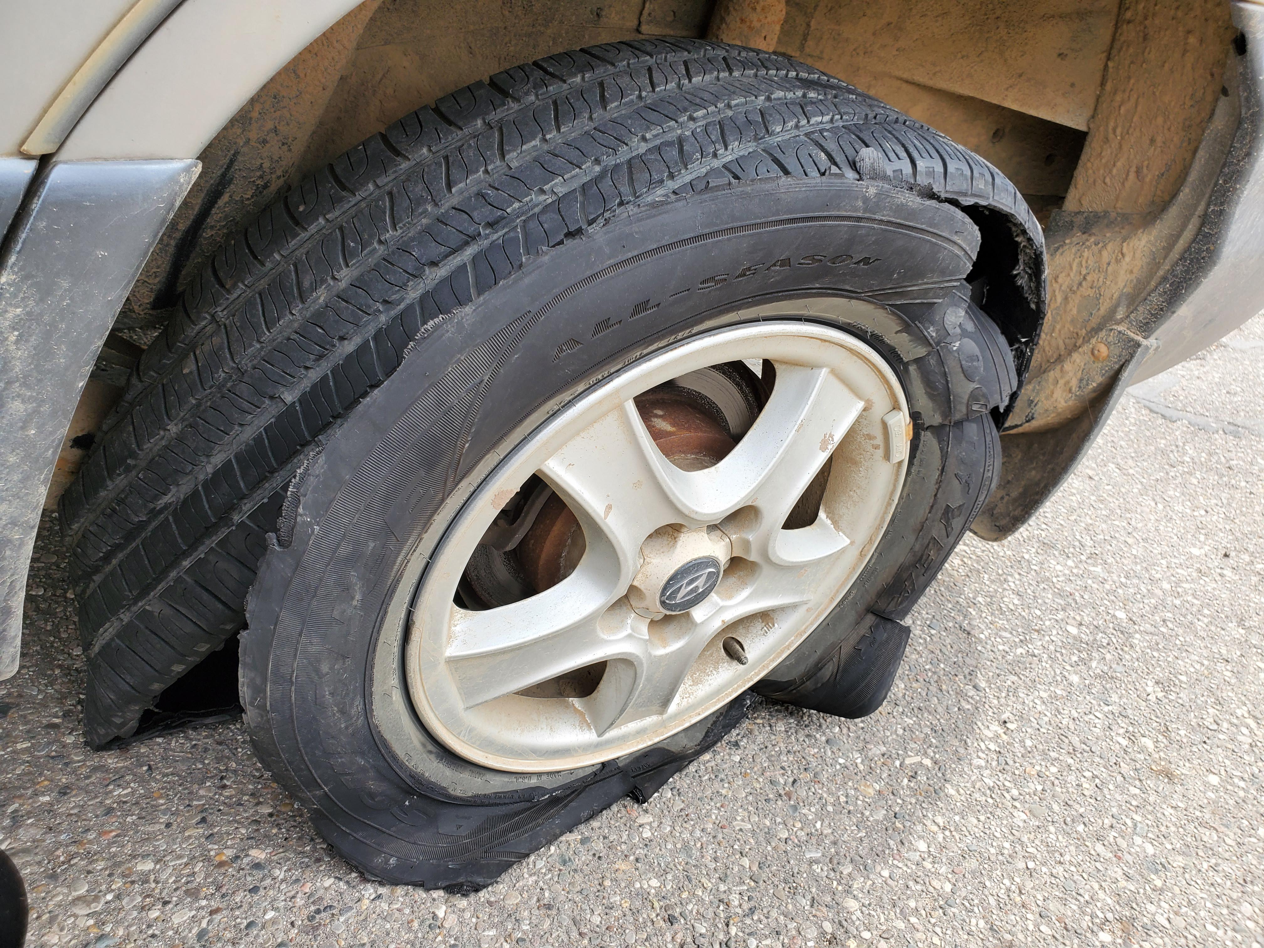 Tire shredded on the way to work. r/Wellthatsucks