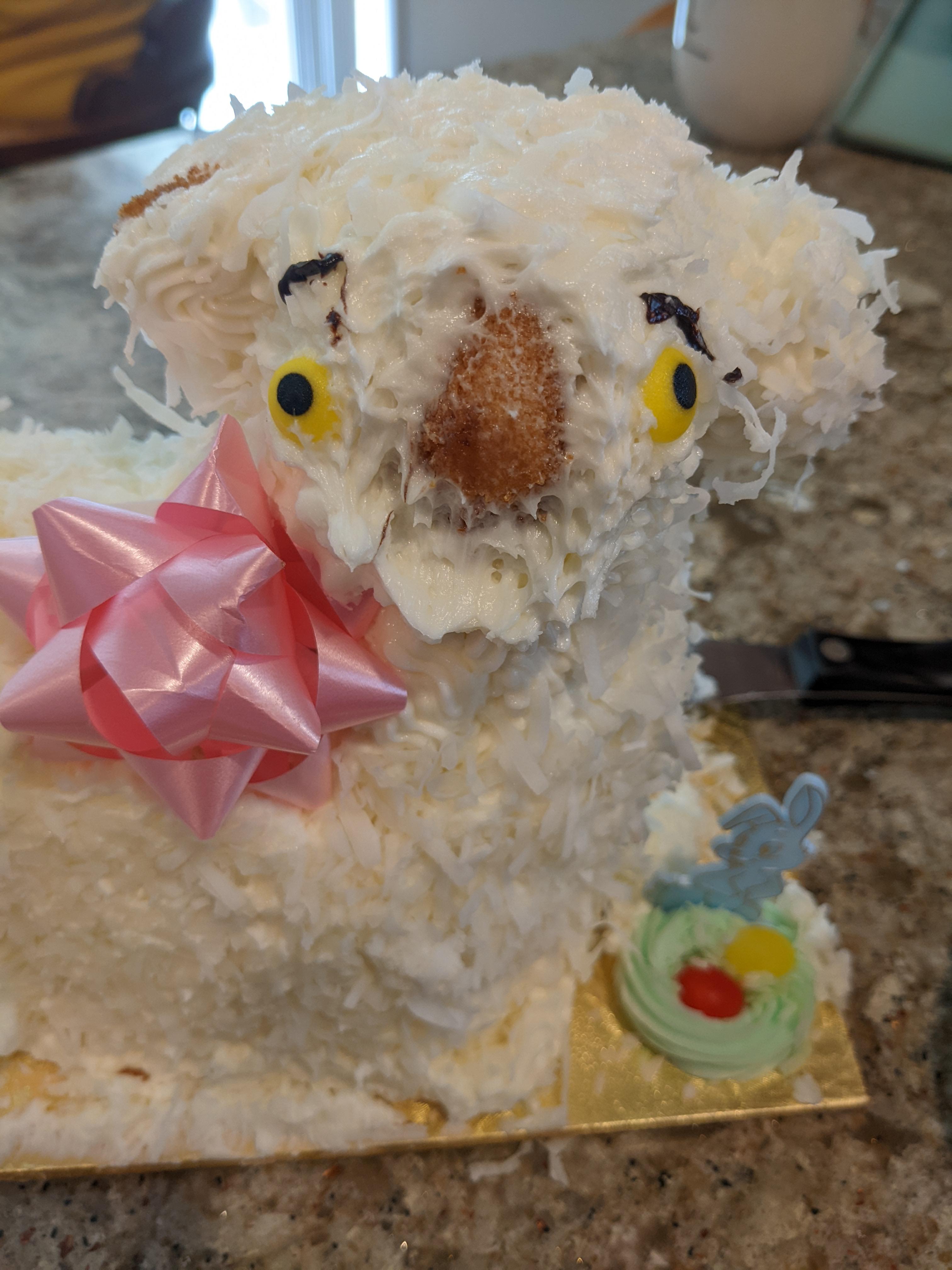 [OC] Our lamb cake smooshed in the box and now it's a koala cake. r/pics