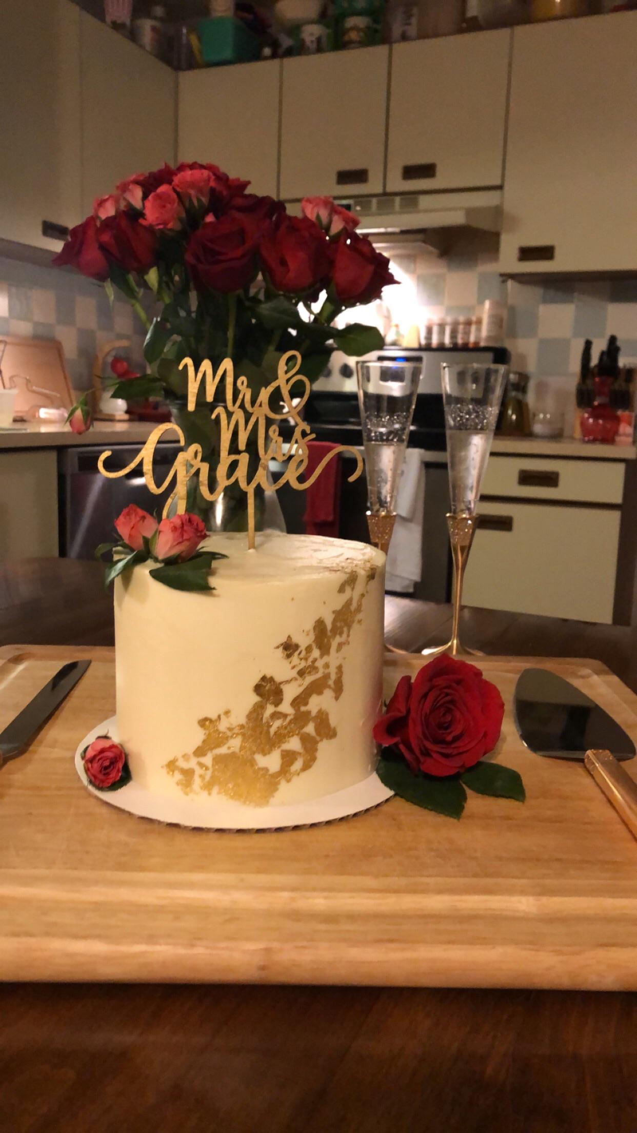 Remade our wedding cake top for our 1 year wedding anniversary r/Cakes