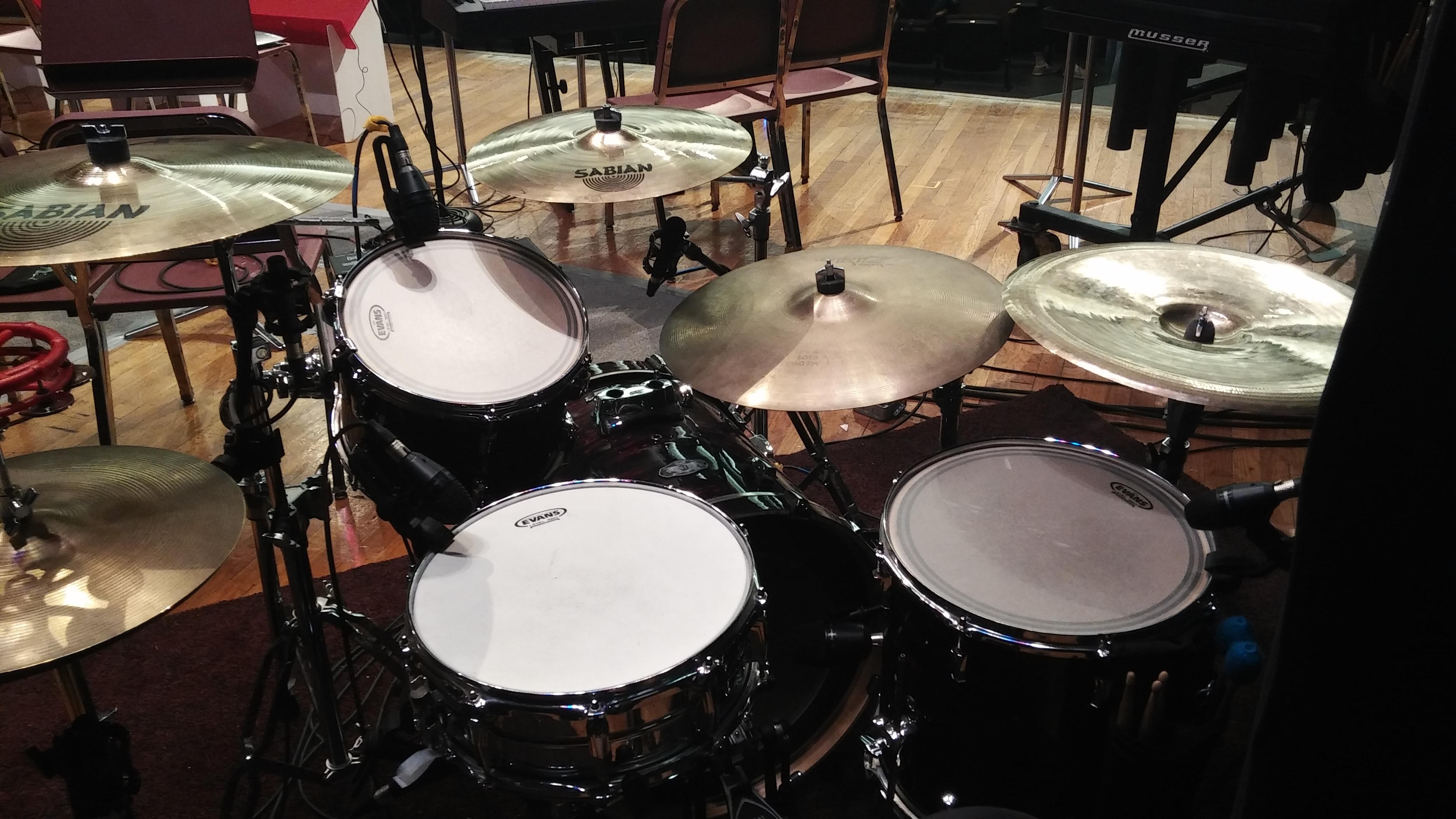 My high school jazz band goes a little overkill on the mics(8 total for