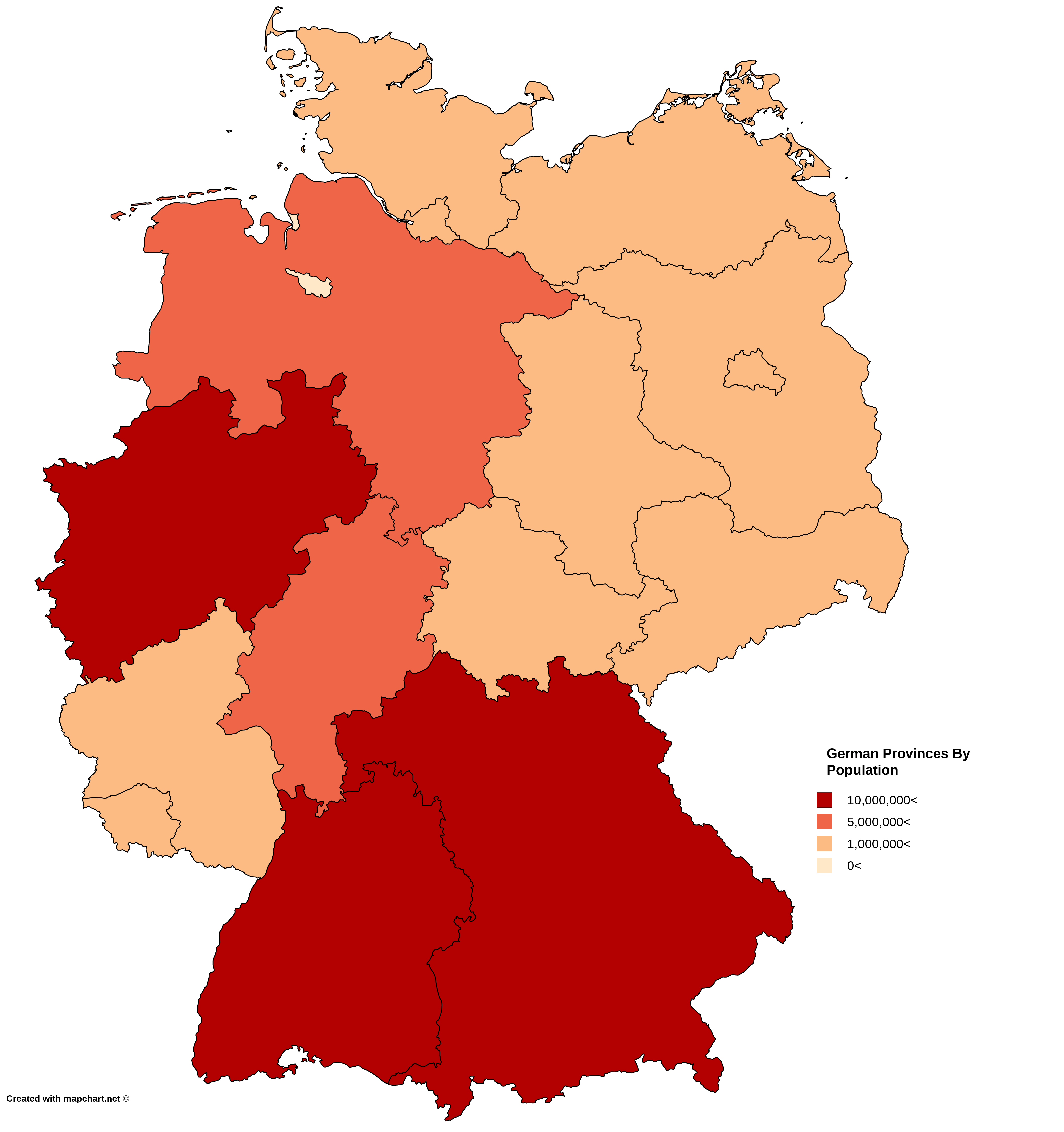 German Provinces by Population [OC] [4235,4505] r/MapPorn