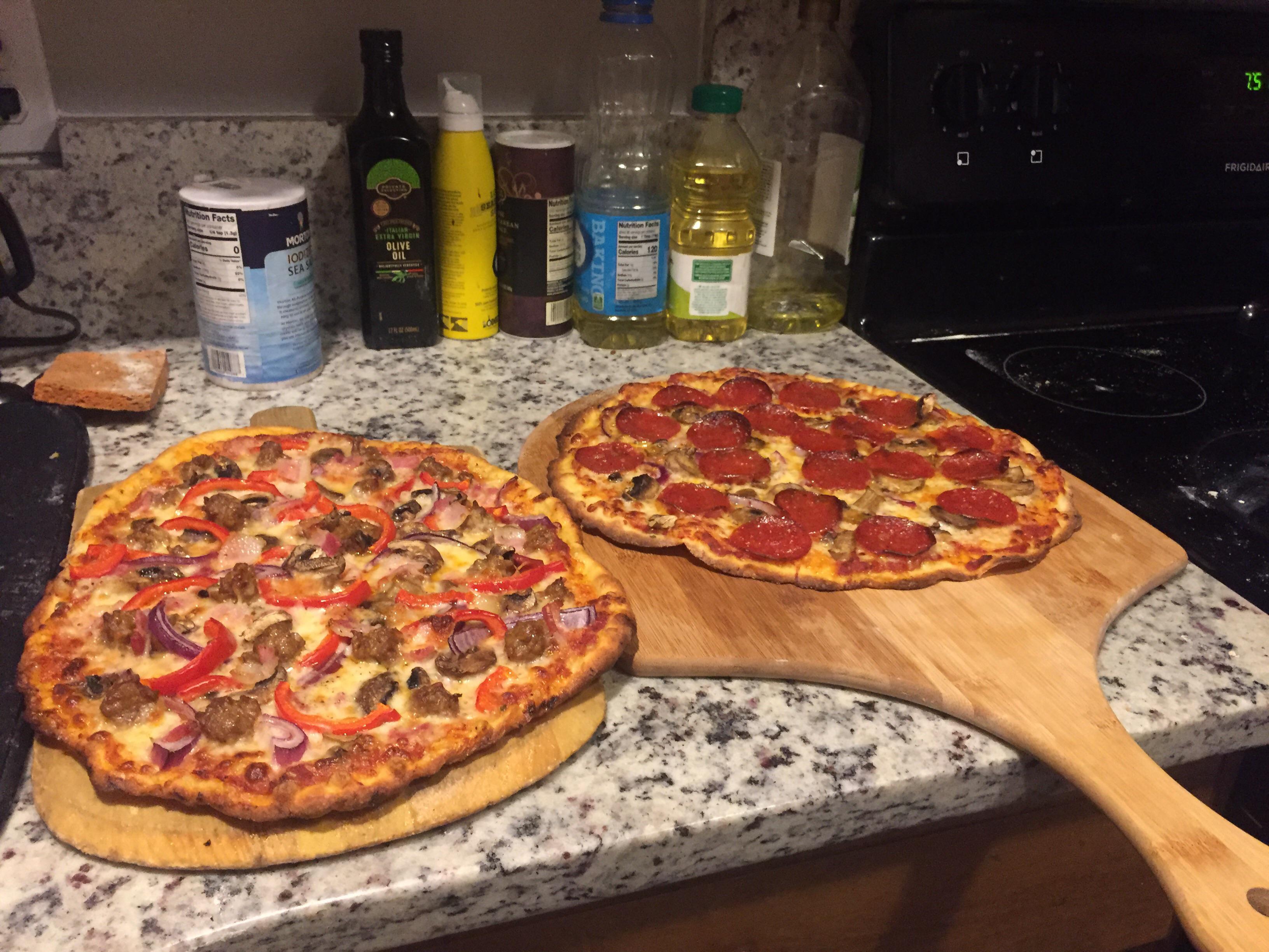 First pizza post, Chicago thin tavern style Left Sausage, Bacon, Onion