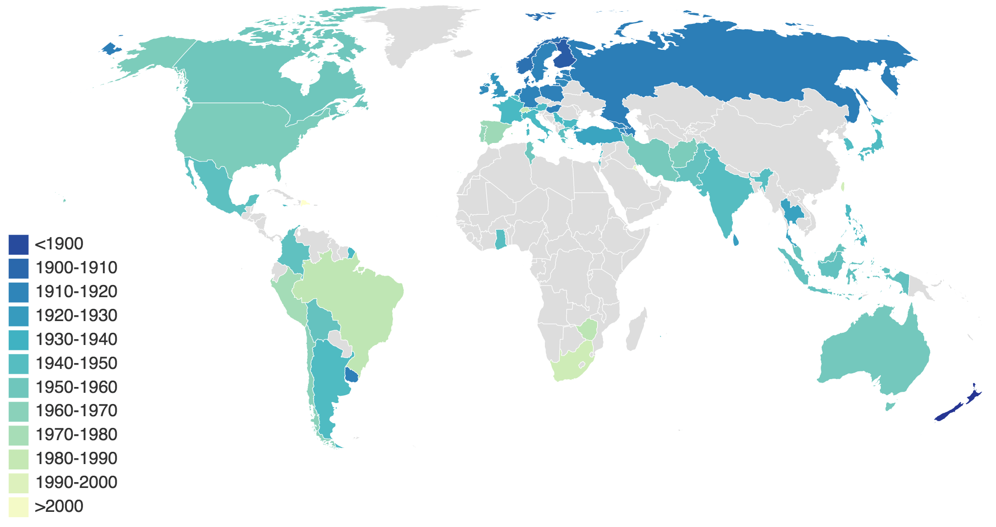 The Year in Which Universal Suffrage was Granted[OC][2040X1080] r/MapPorn