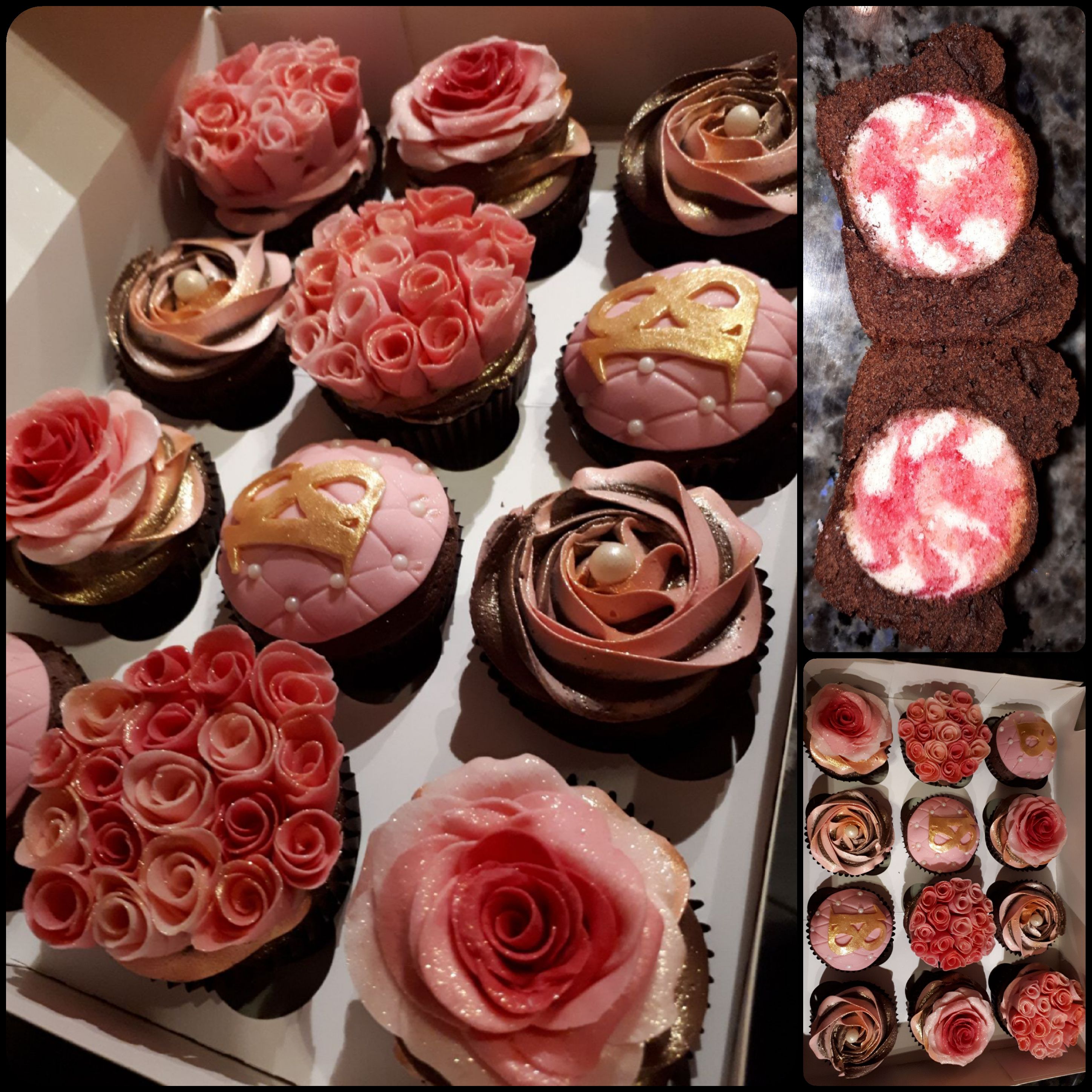 18th birthday cupcakes, pink roses chocolate buttercream and coloured