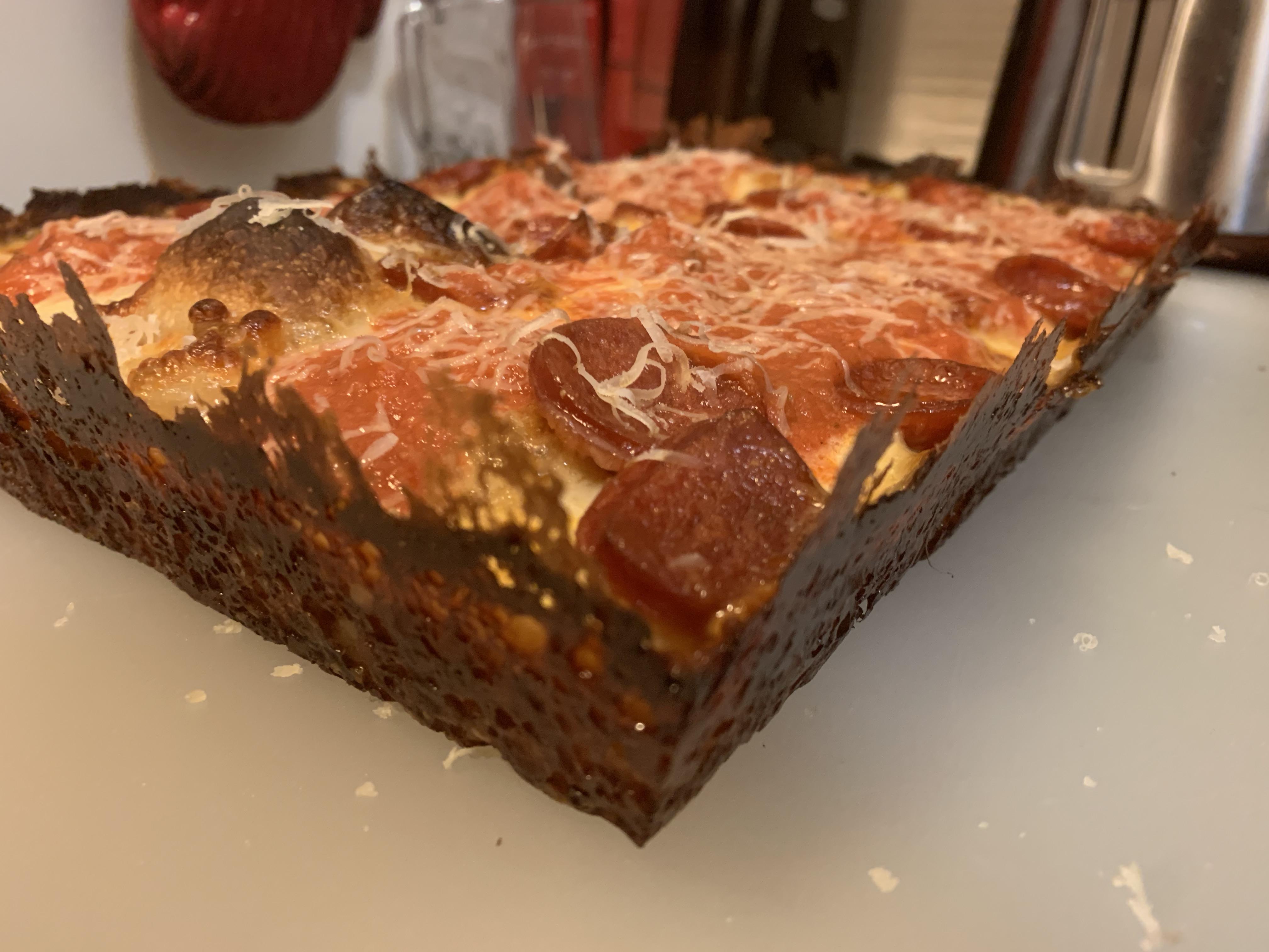 Cheese fingers on Detroit style pizza Pizza