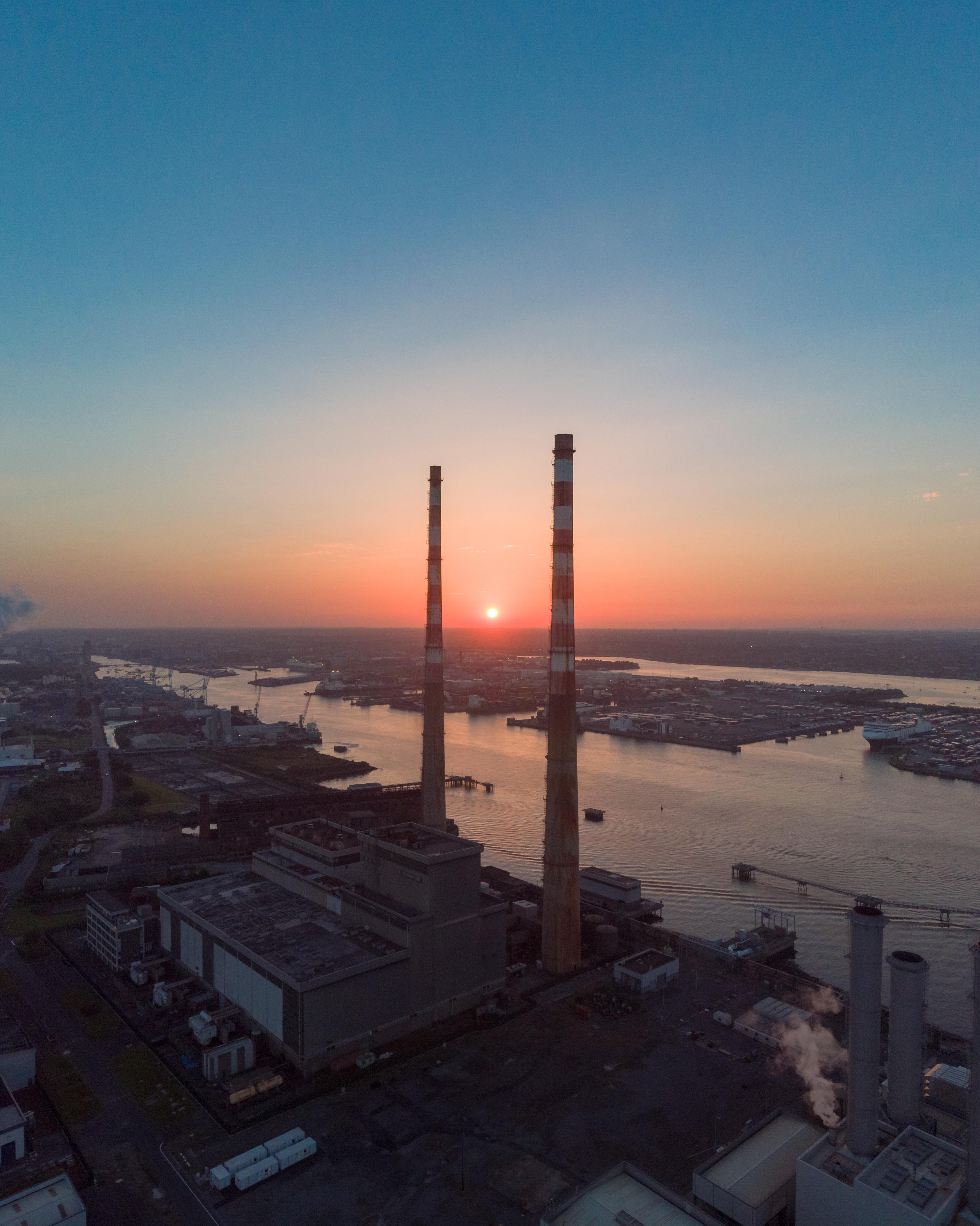 Poolbeg chimneys at sunset, Dublin, Ireland r/djimavic