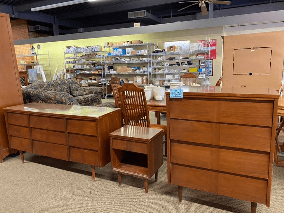 MidCentury Modern Ward Louvered Highboy & Lowboy Dresser with Matching