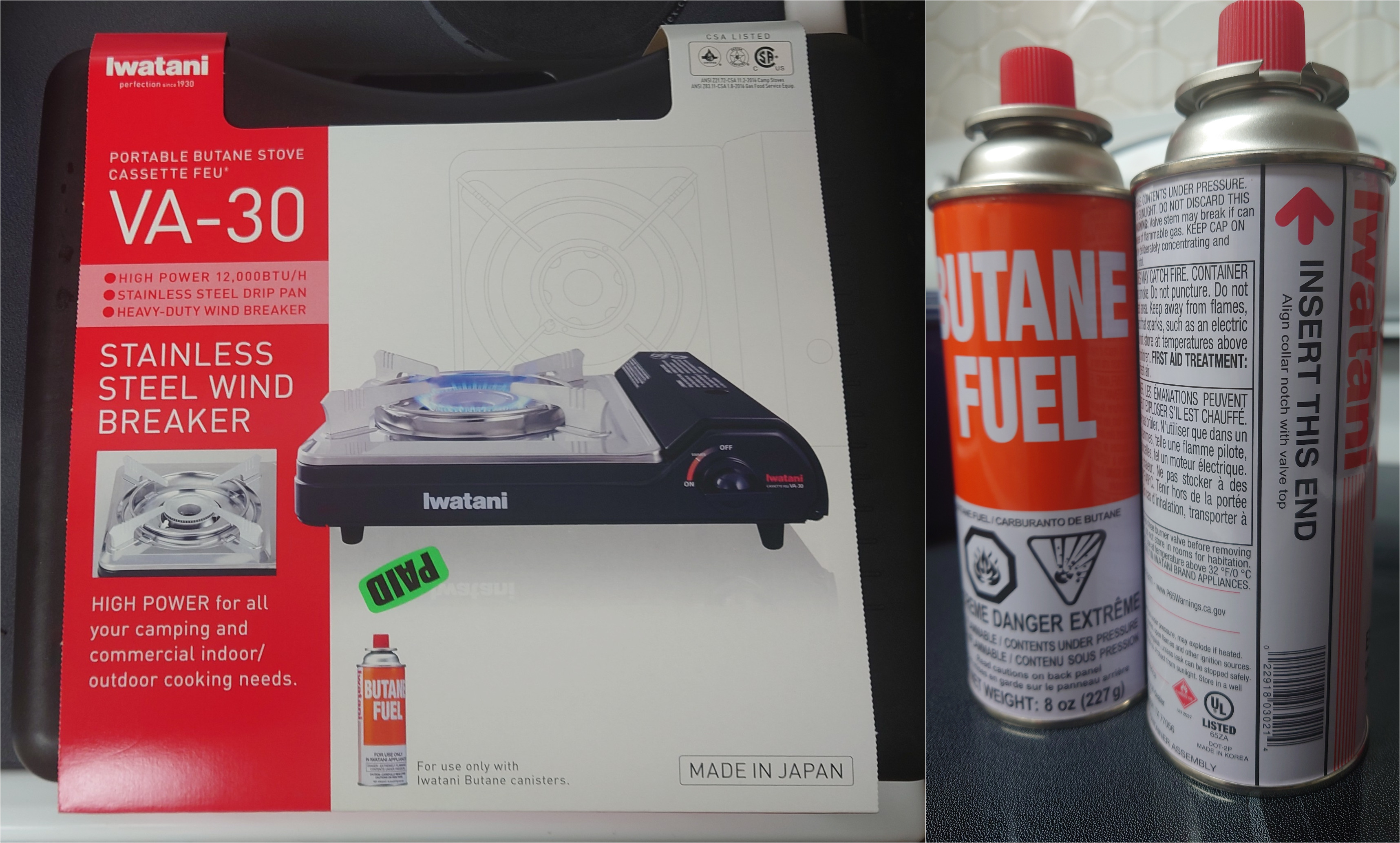 Iwatani VA30 portable butane stove is Made in Japan + Iwatani butane