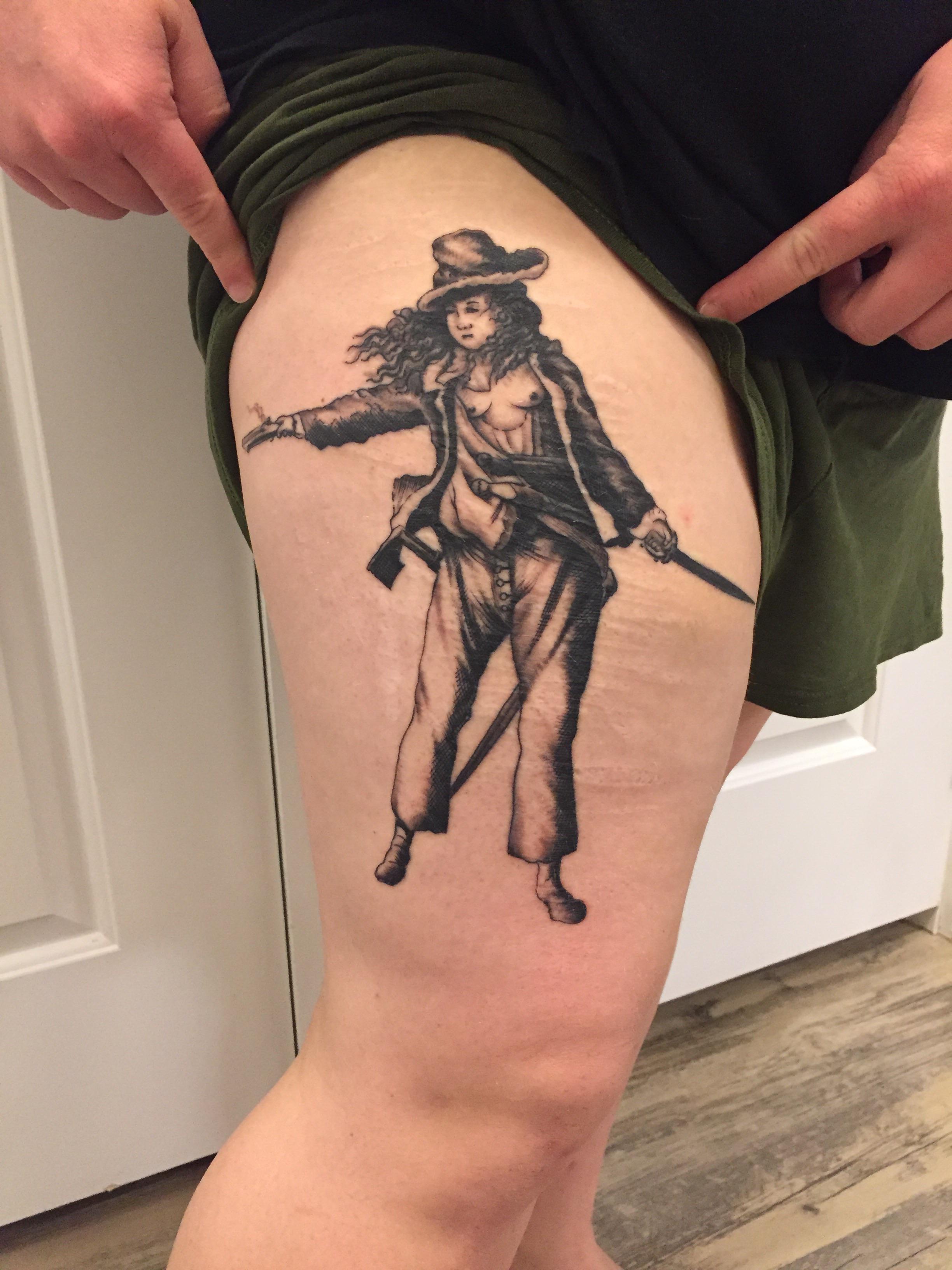 My third tattoo Anne Bonny by Steve Wetherington at Mad Ethel’s in