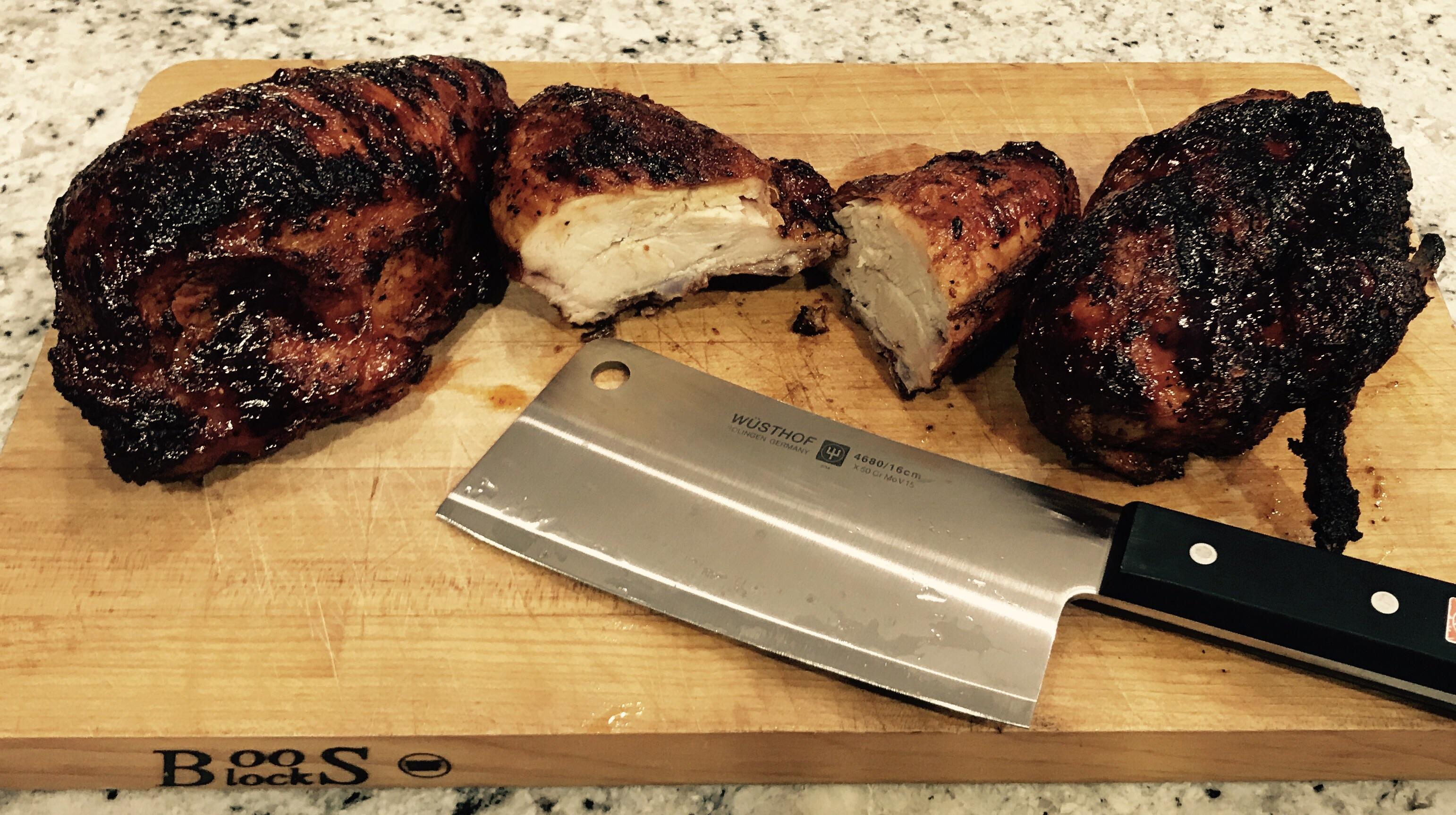(OC) Apple and Pecan wood smoked BBQ Chicken Breasts my husband made