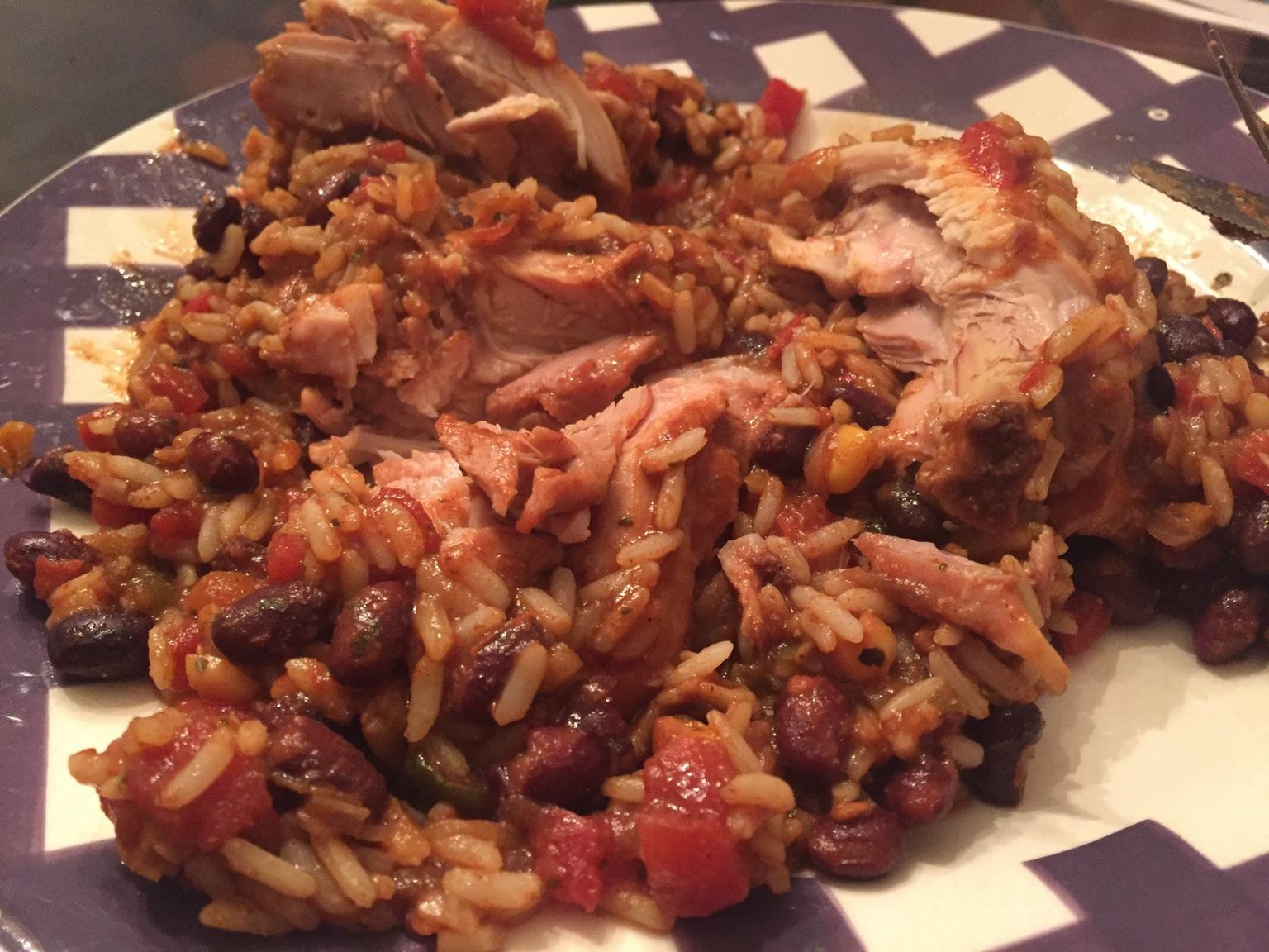 Chicken Thighs, Rotel, Black Beans and Dirty Rice. Recipe in comments. budgetfood