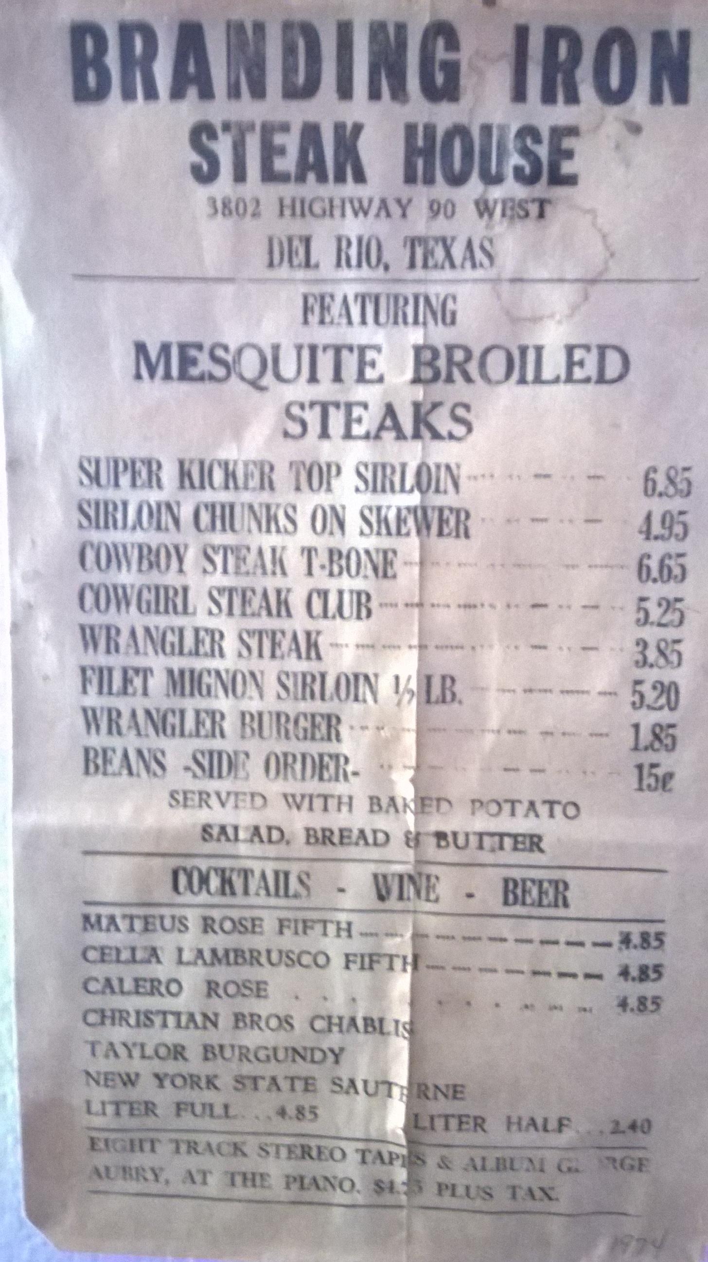 Branding Iron Steak House, Del Rio, TX (1974) r/ChabaChabaFarkenheim