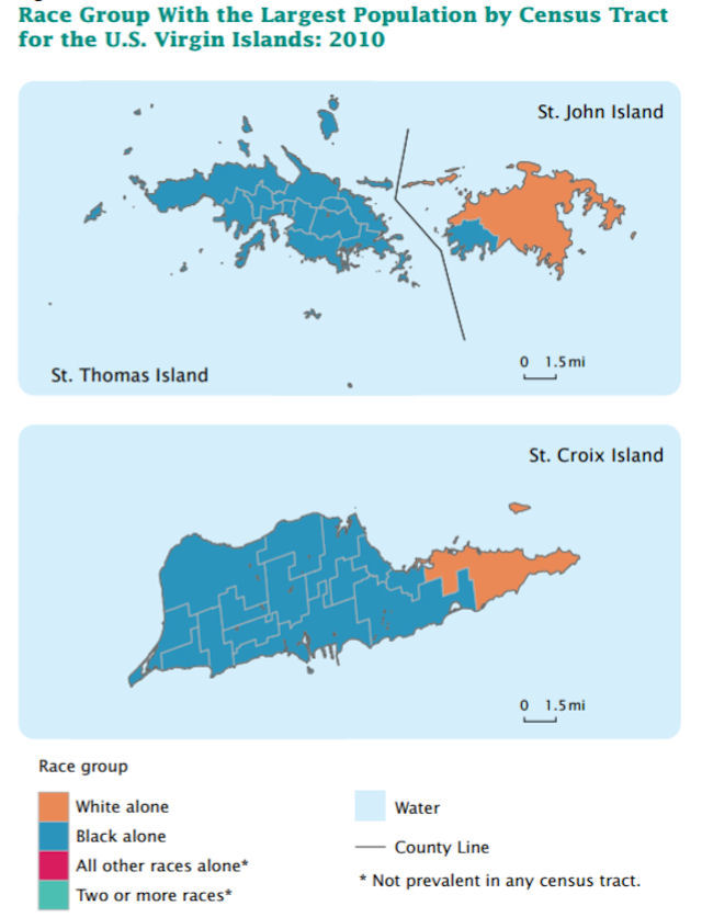 Racial Demographics in the US Virgin Islands, by district, 2010 r/MapPorn