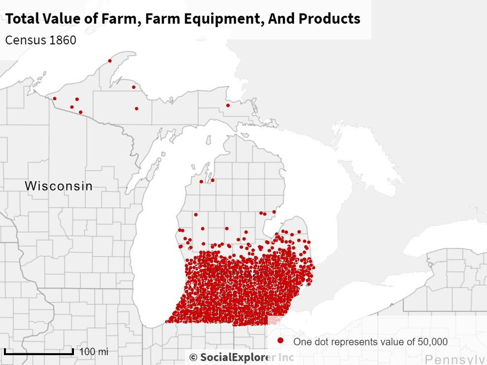 This map showing the total value of farms, farm equipment and products