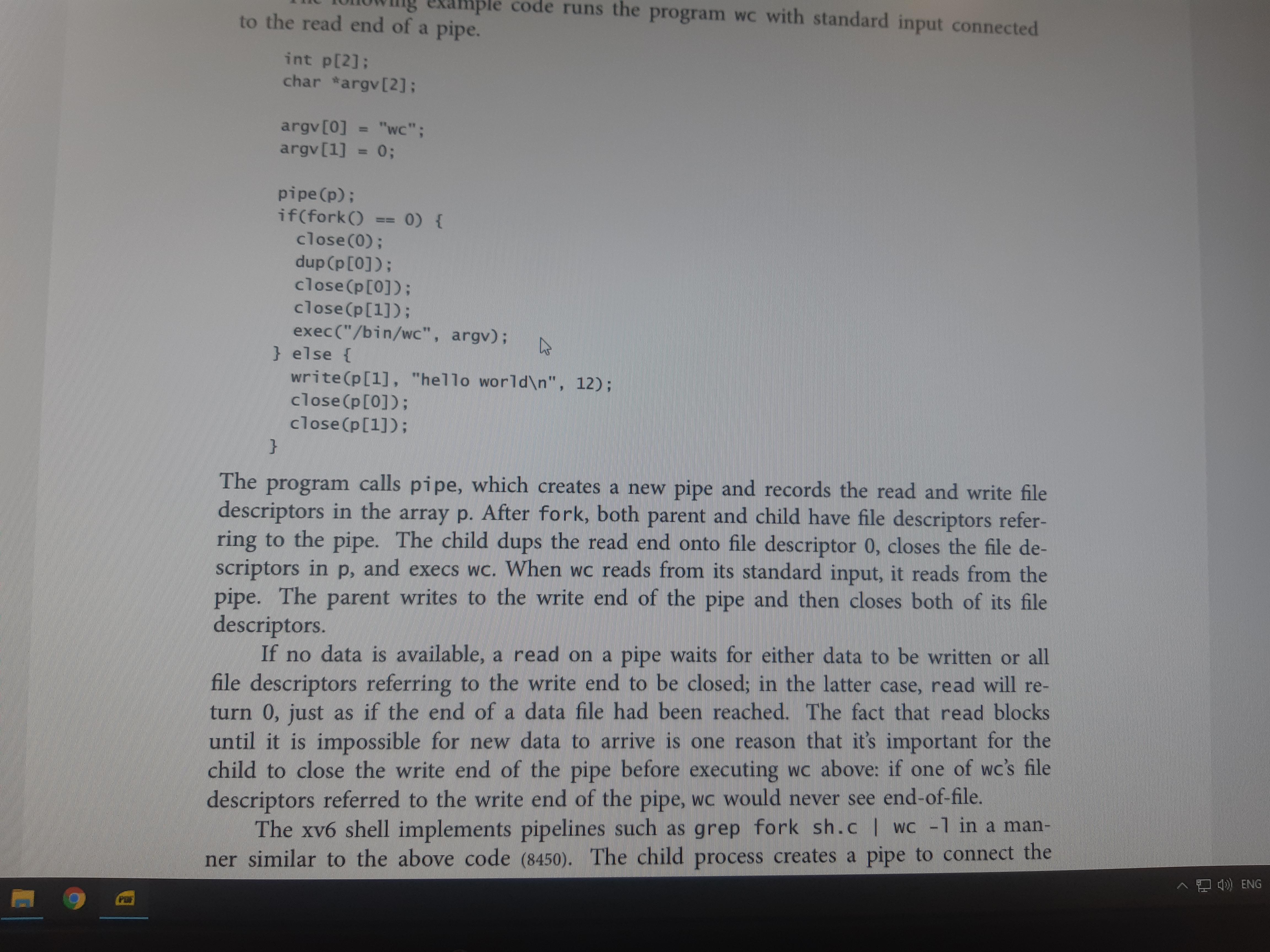 Pipe . Why are we closing the p array file descriptor .here we are