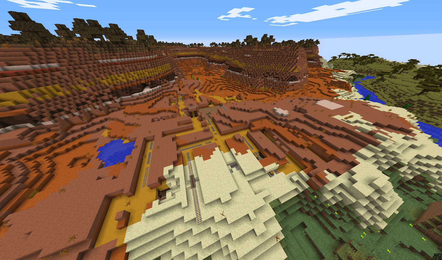 An odd abandoned mineshaft poking out of a mesa biome Minecraft