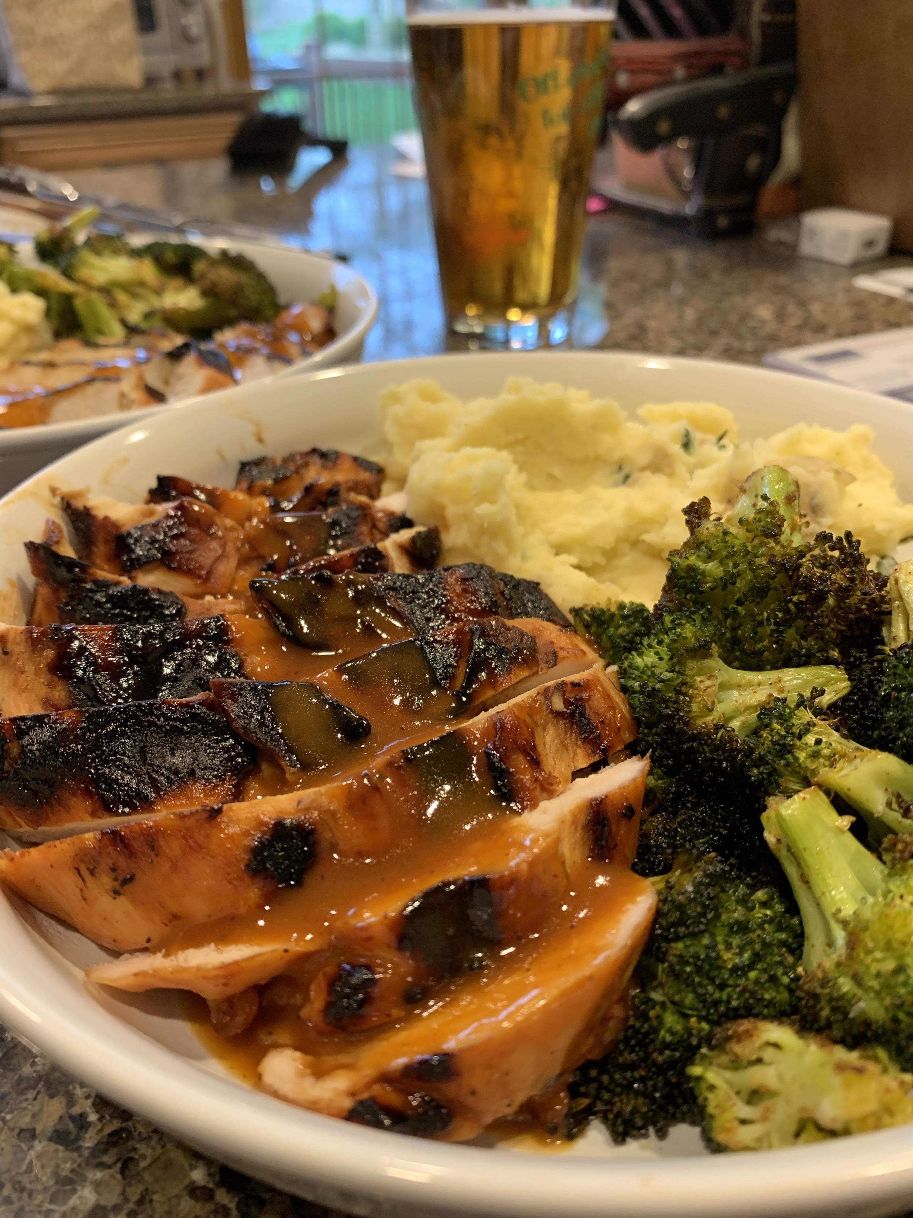 [homemade] Bloody Mary marinated grilled chicken with seared broccoli