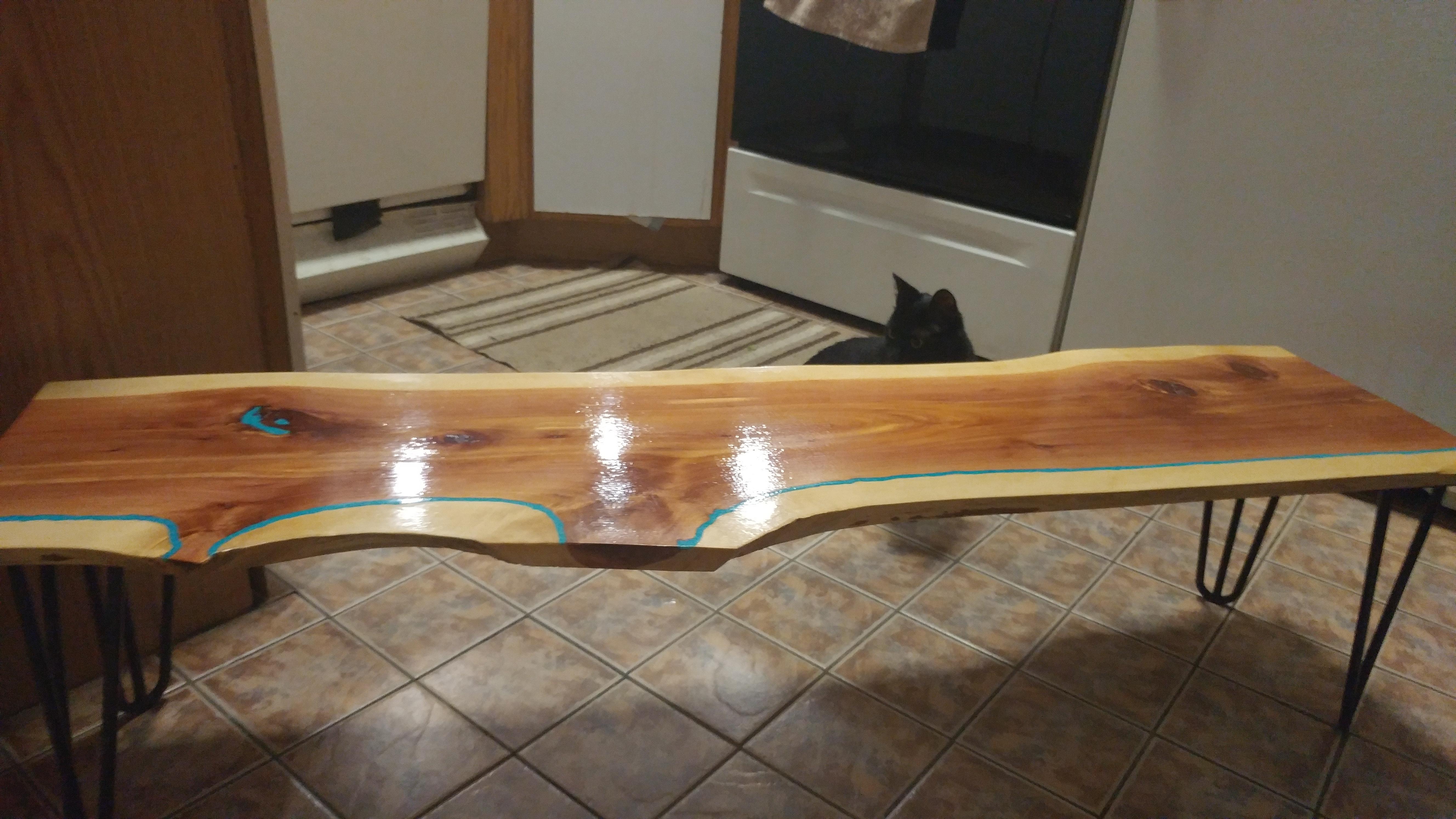 Made this cedar and turquoise cedar table when I was sick with stage 3