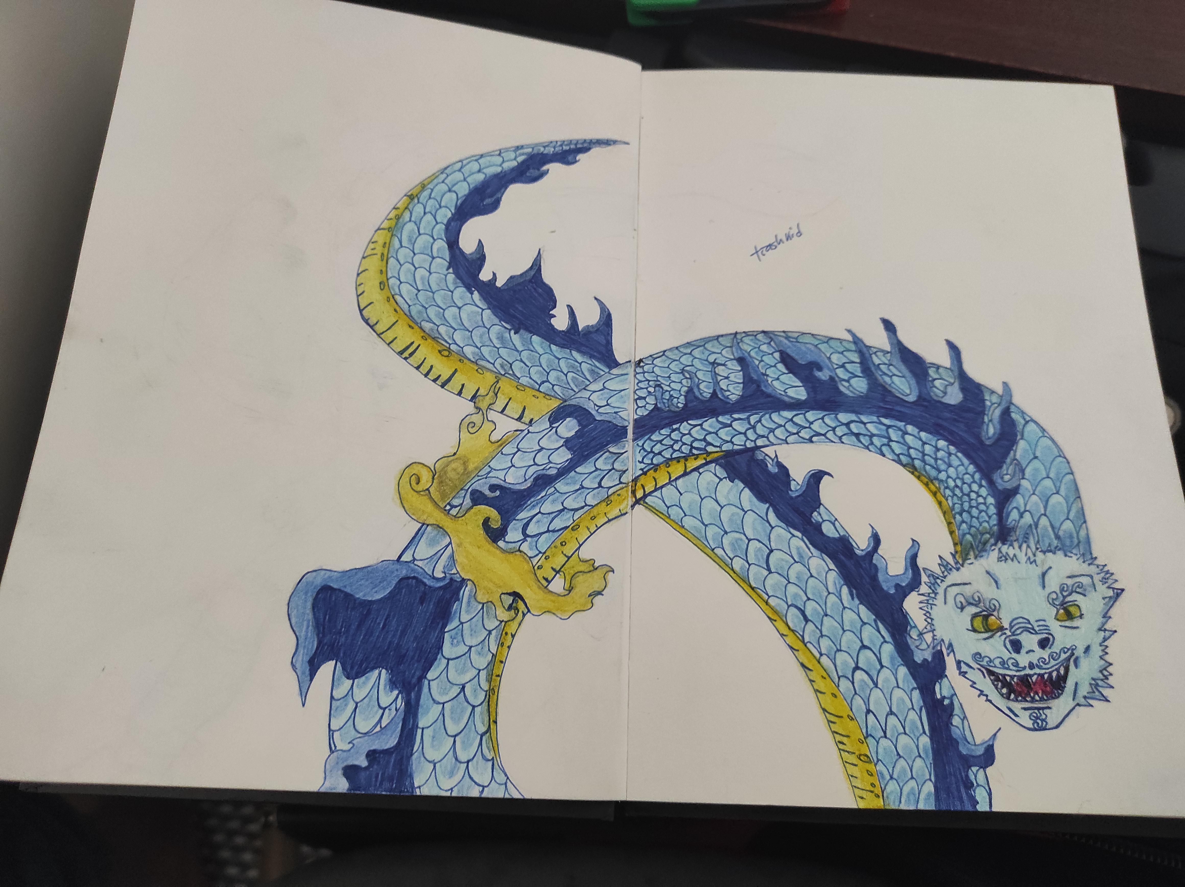 A Dragon without wings. More like a snake r/drawing