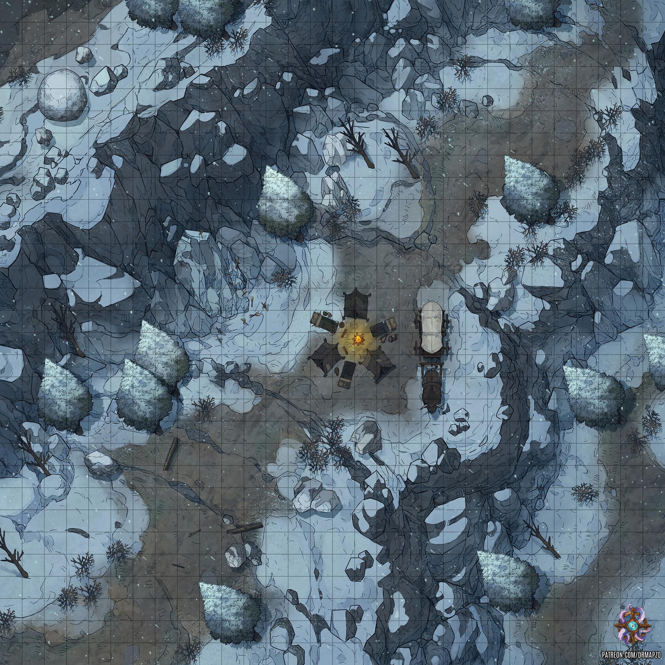Winter Mountain Road Battle Map 30x30 battlemaps