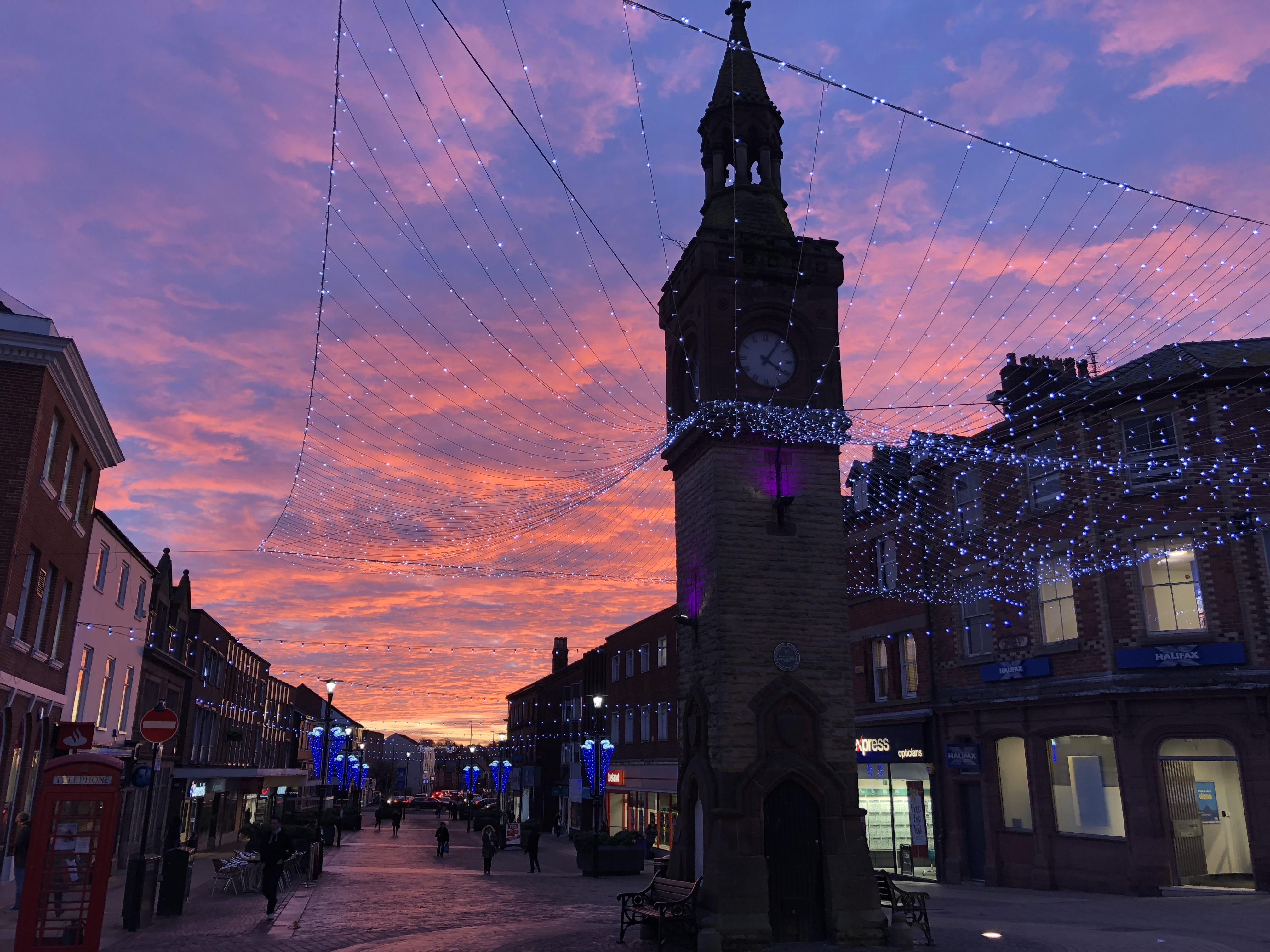 Winter sunset over Ormskirk, England. r/pics