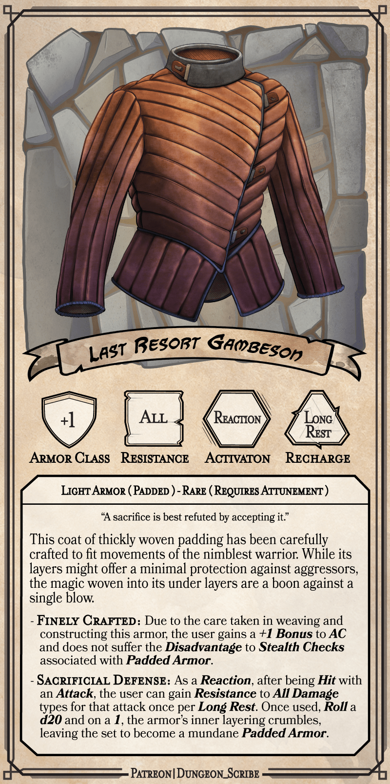 [OC][Art] Padded Armor Last Resort Gambeson by Dungeon Scribe r/DnD