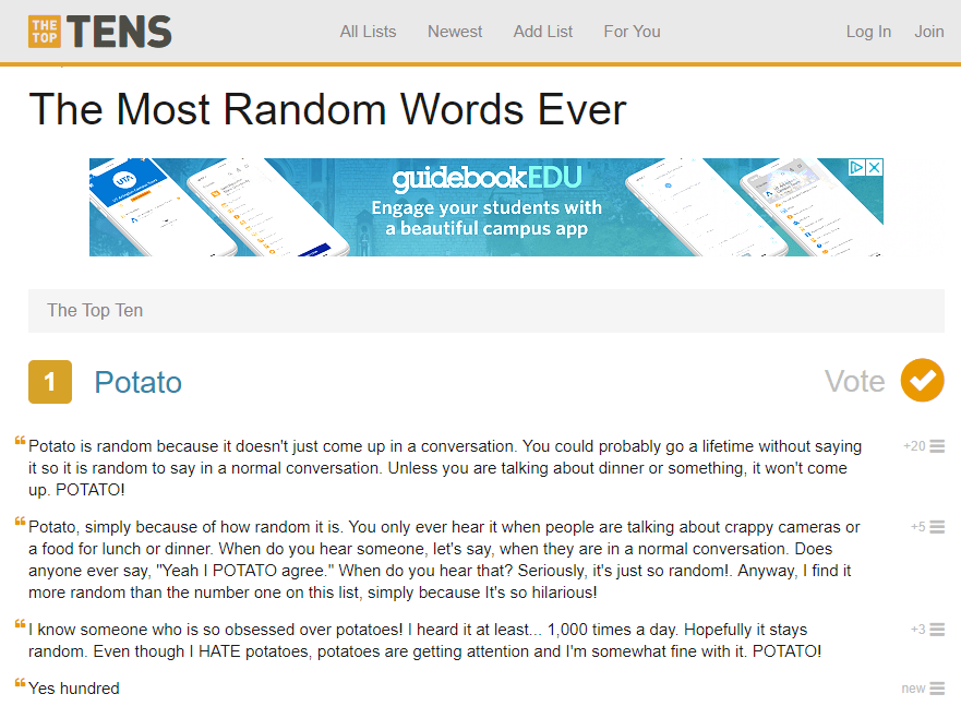 "Top Ten most random words ever" r/iamveryrandom