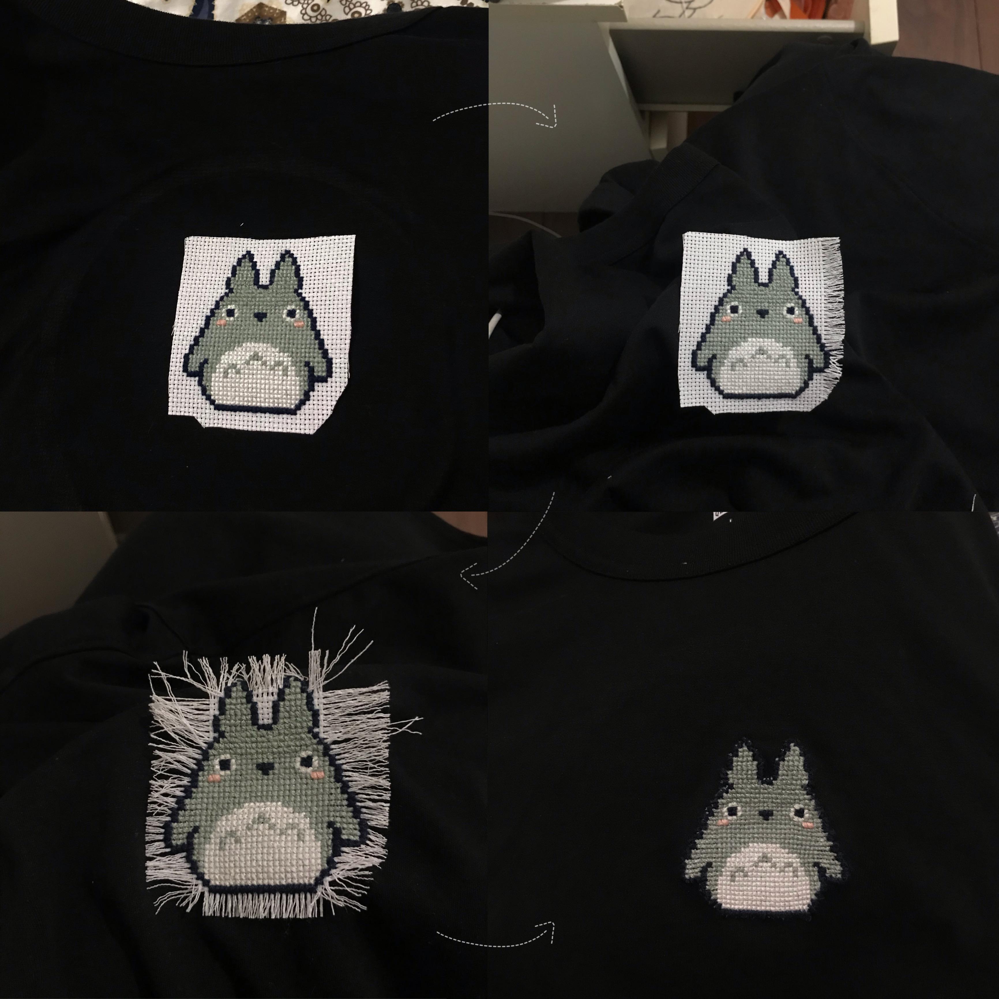 [FO] First time trying the waste canvas technique to cross stitch onto