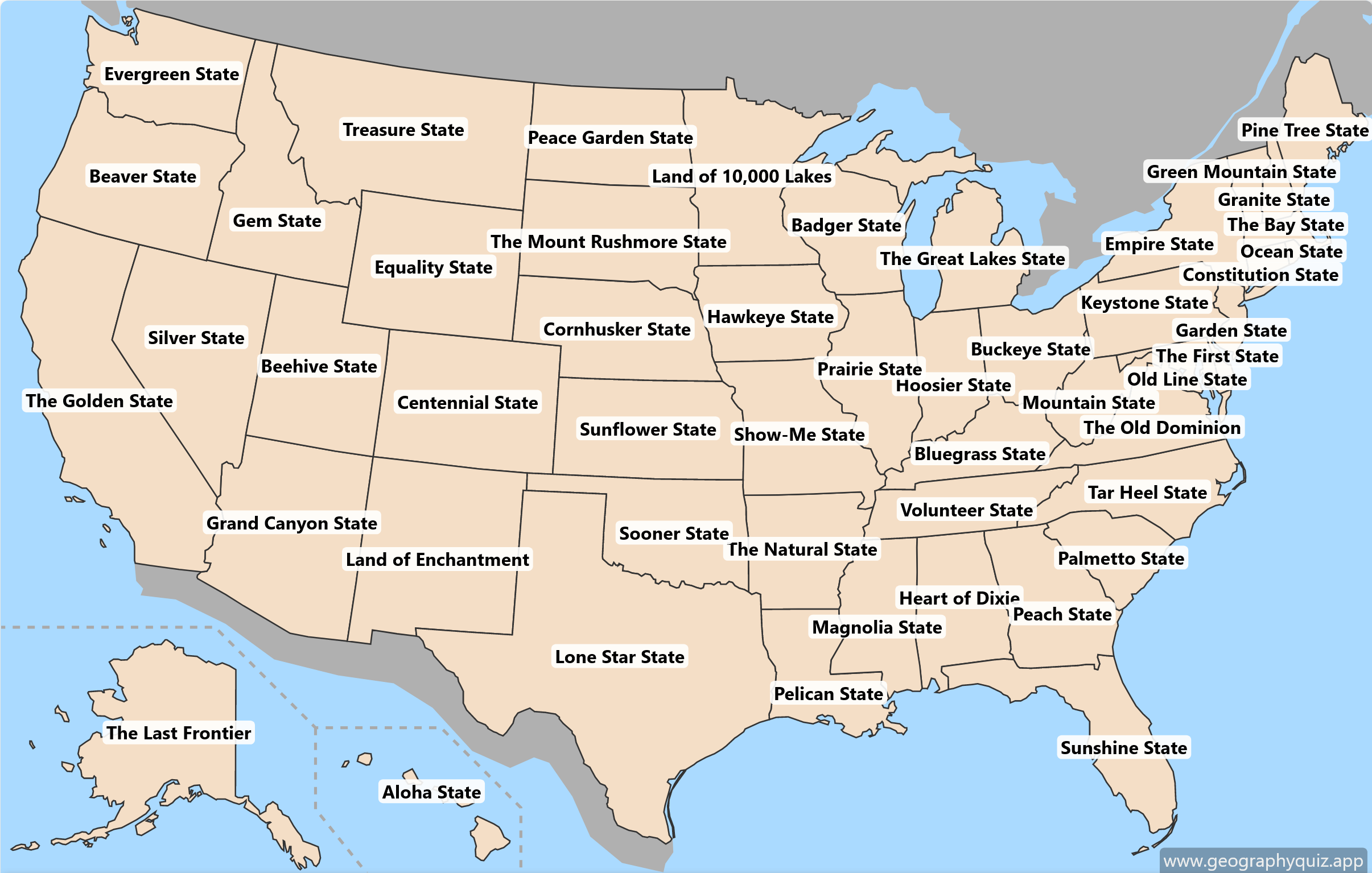 Map with nicknames of all U.S. states : r/Maps