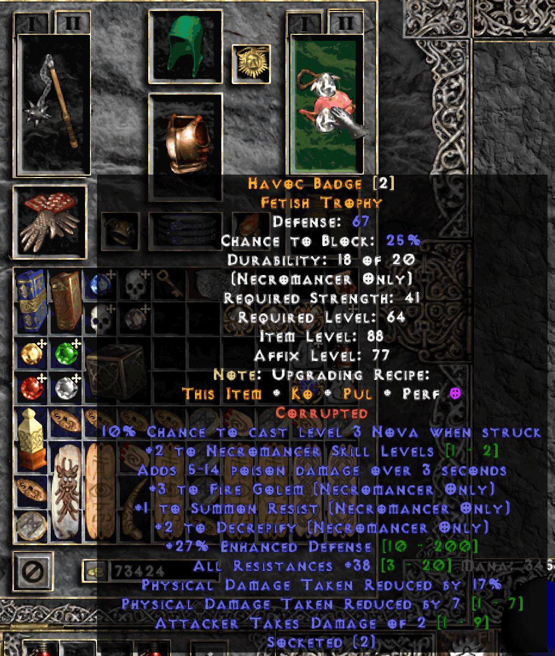 Nice crafted Necro shield I made today. Hardcore. r/ProjectDiablo2