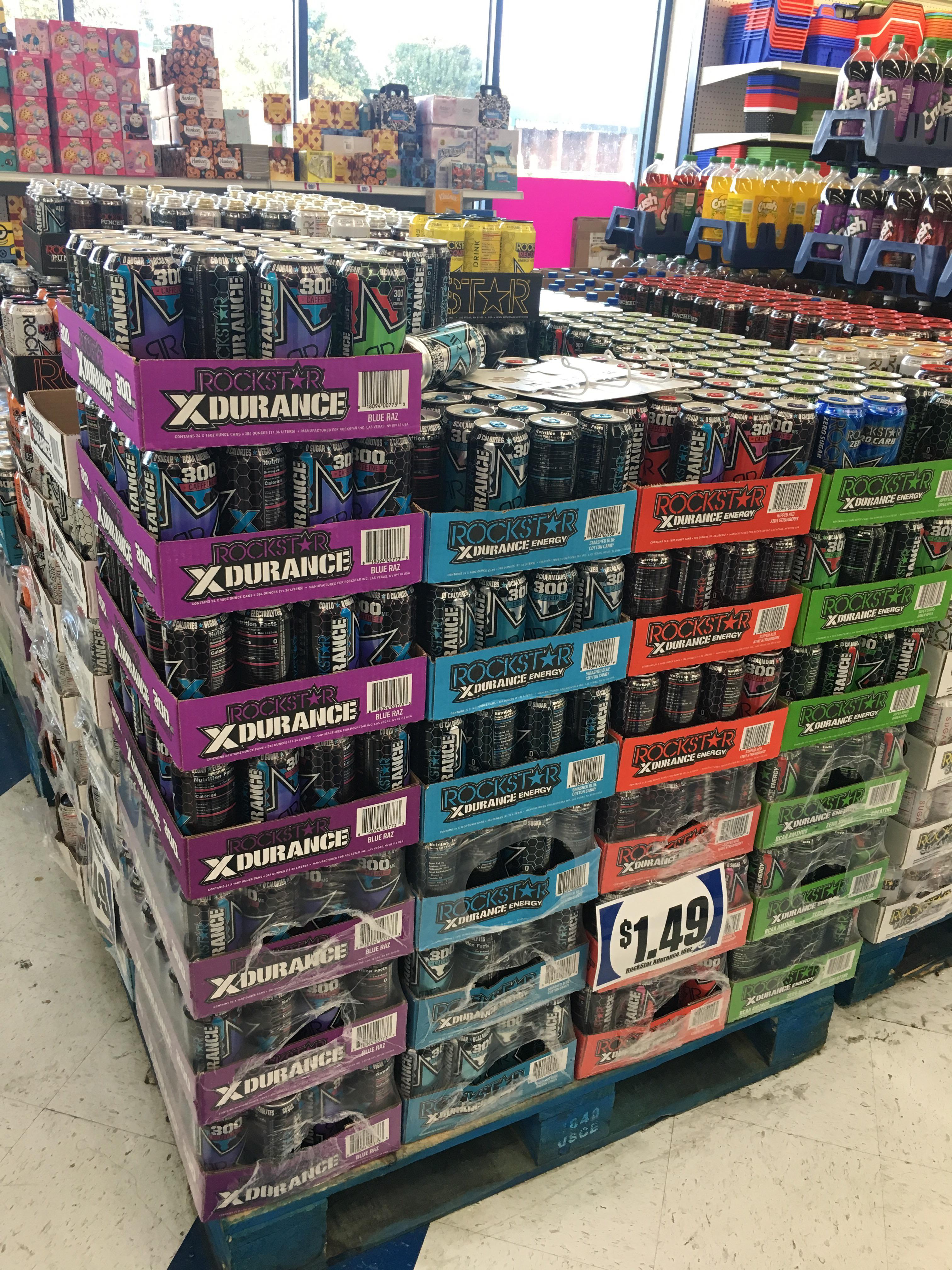 99 cent store stacked with Xdurance r/energydrinks