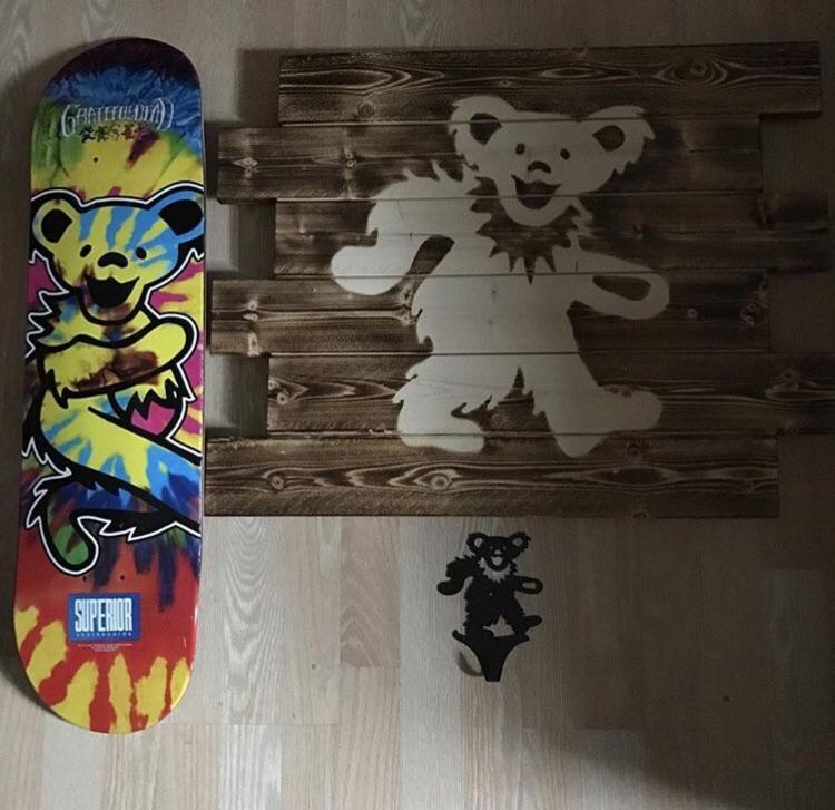 And here’s my dead wood burning, along with a skateboard and hanger