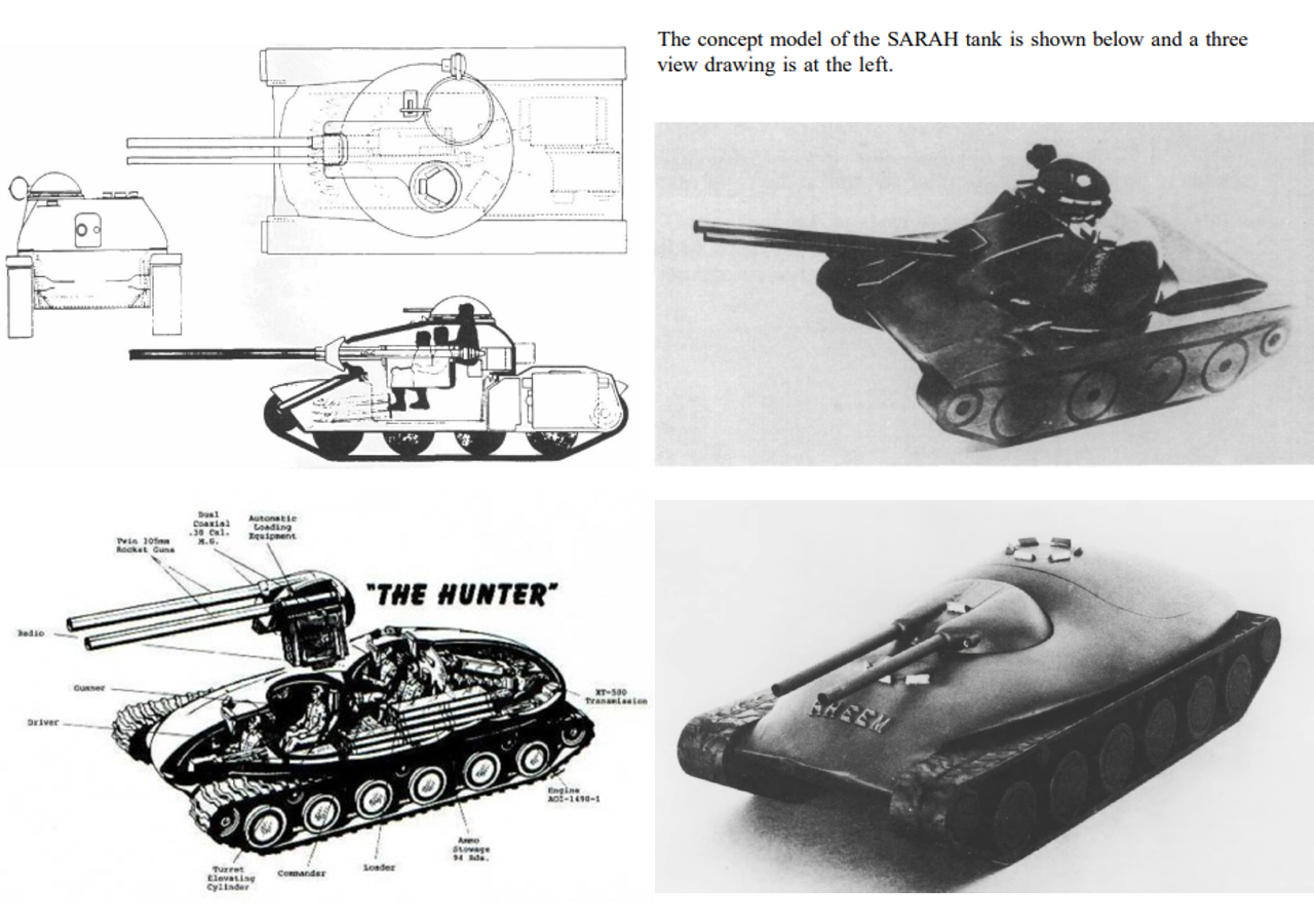 Two US doublebarrel tank prototypes, including Rheem The Hunter r