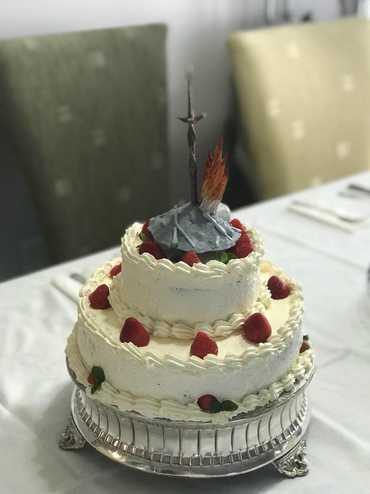 Our Dark Souls wedding cake topper. It's crazy that our marriage all
