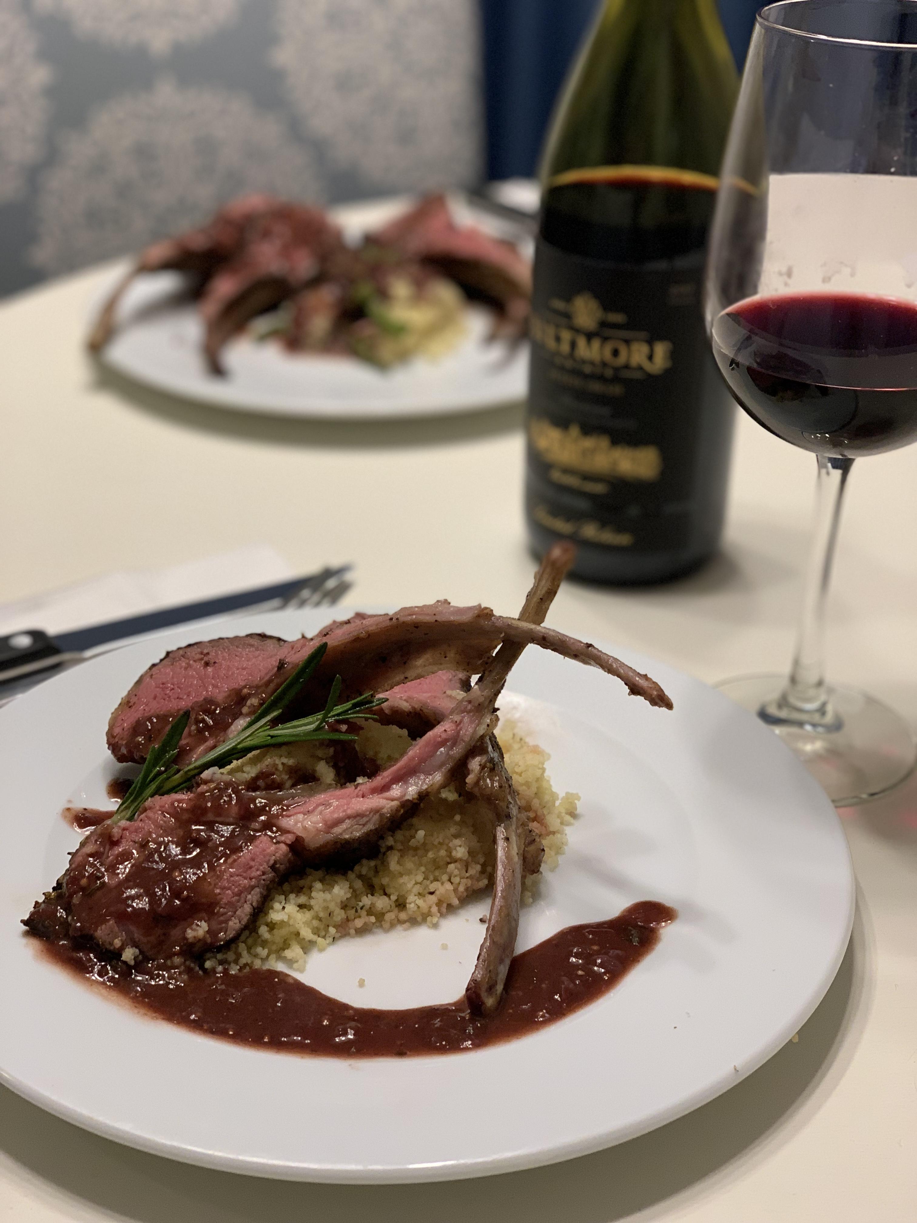 [homemade] Sous vide Rack of lamb with Couscous, roast green beans, and