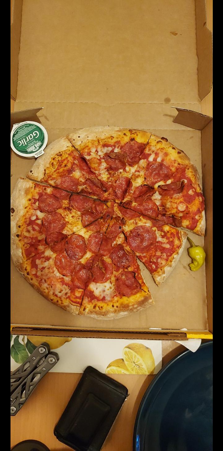 My bf and I ordered a pepperoni pizza from Papa John's. Super weird