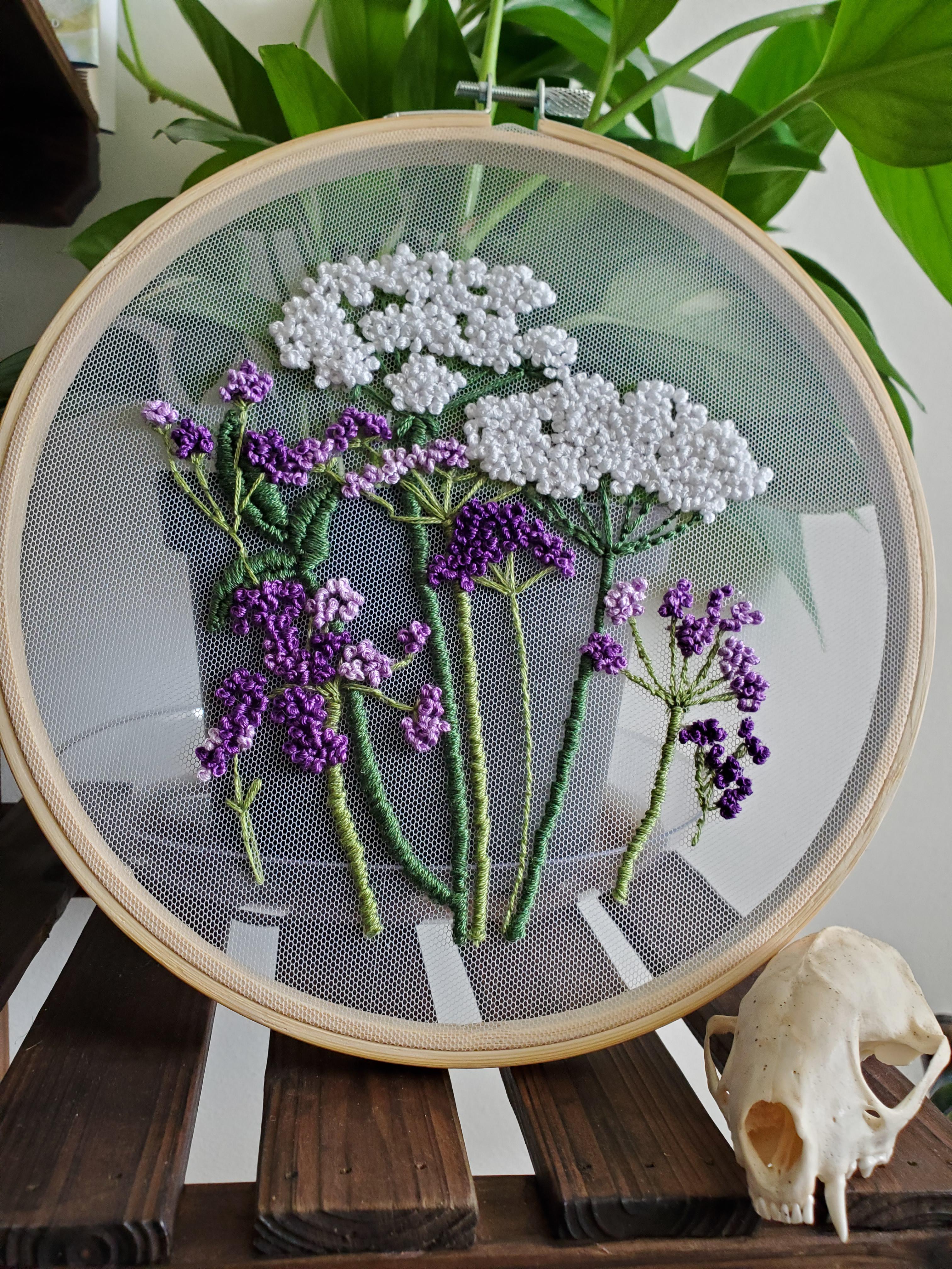 First time embroidering on mesh. Kit by genddesigns on Etsy. r/Embroidery