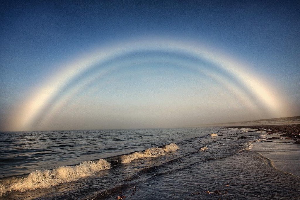 Very rare white rainbow seen near Sout Uist, Scotland. In ancient China these were considered as