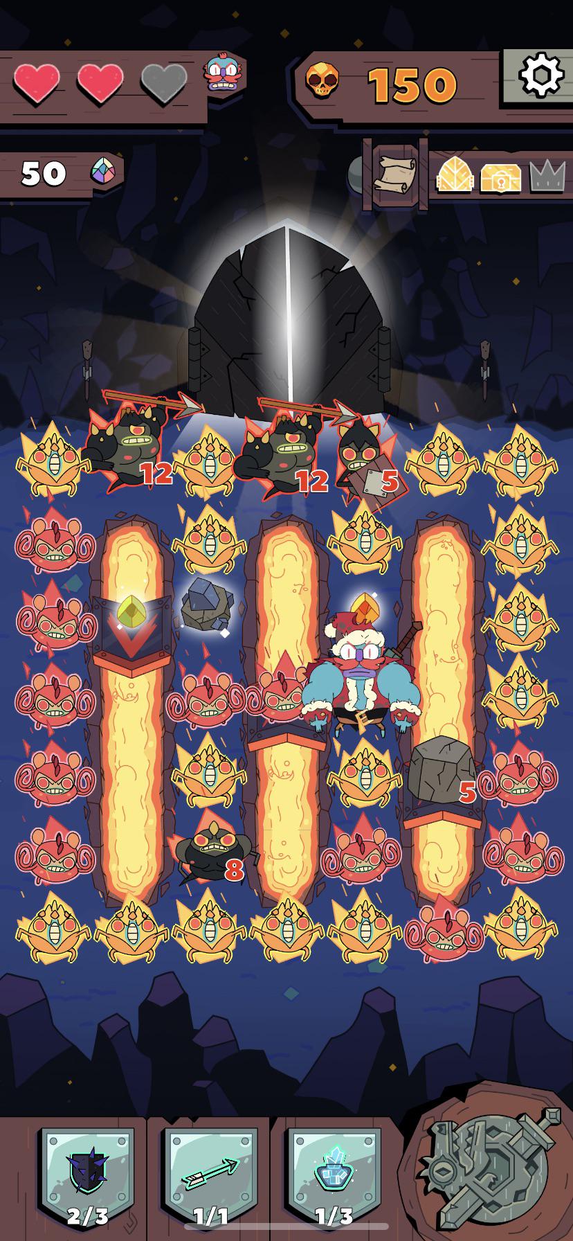 No crown jerk on level 4 at burpin’ boulevard. After 30 turns he doesn