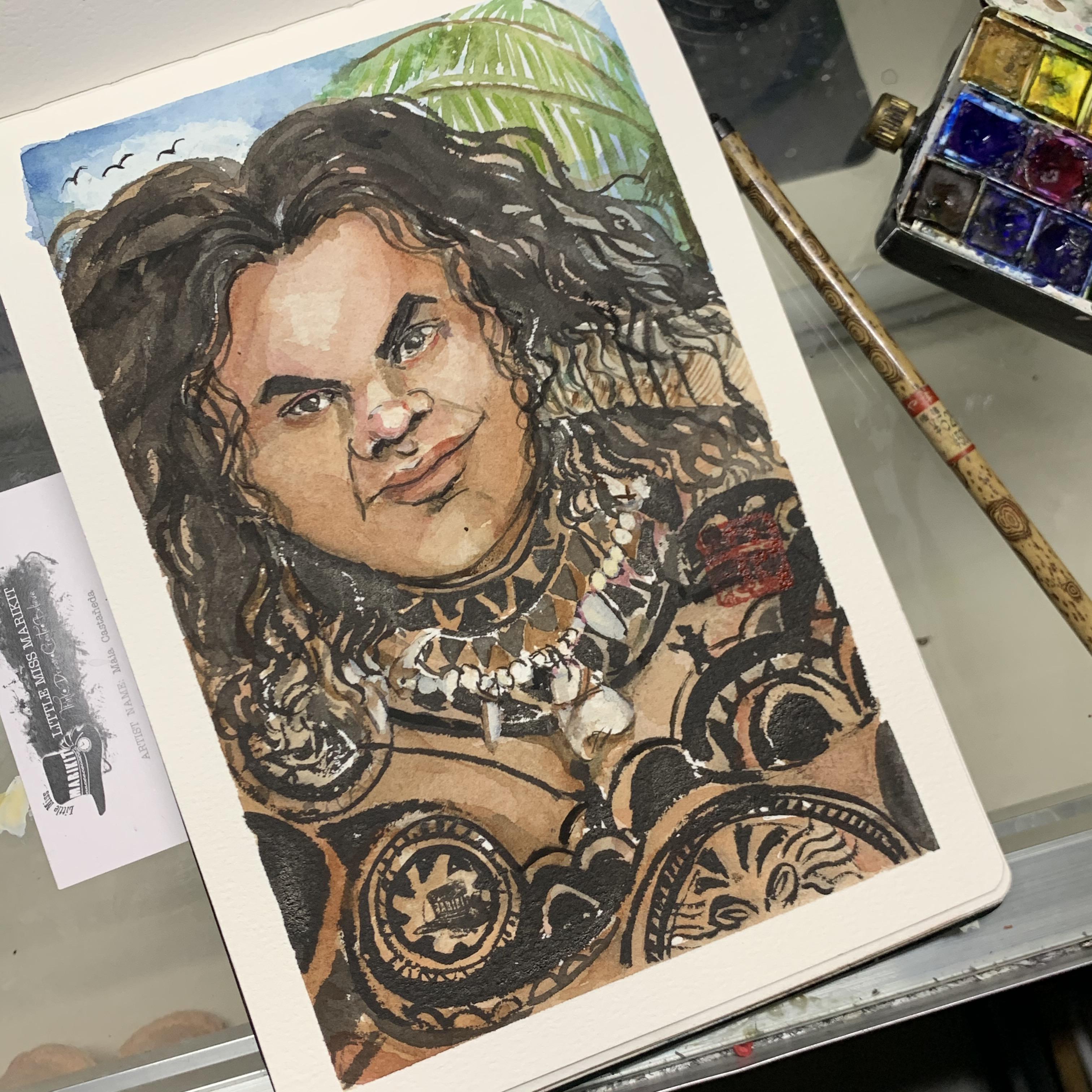 Just finished painting Maui from Moana r/sketchbooks