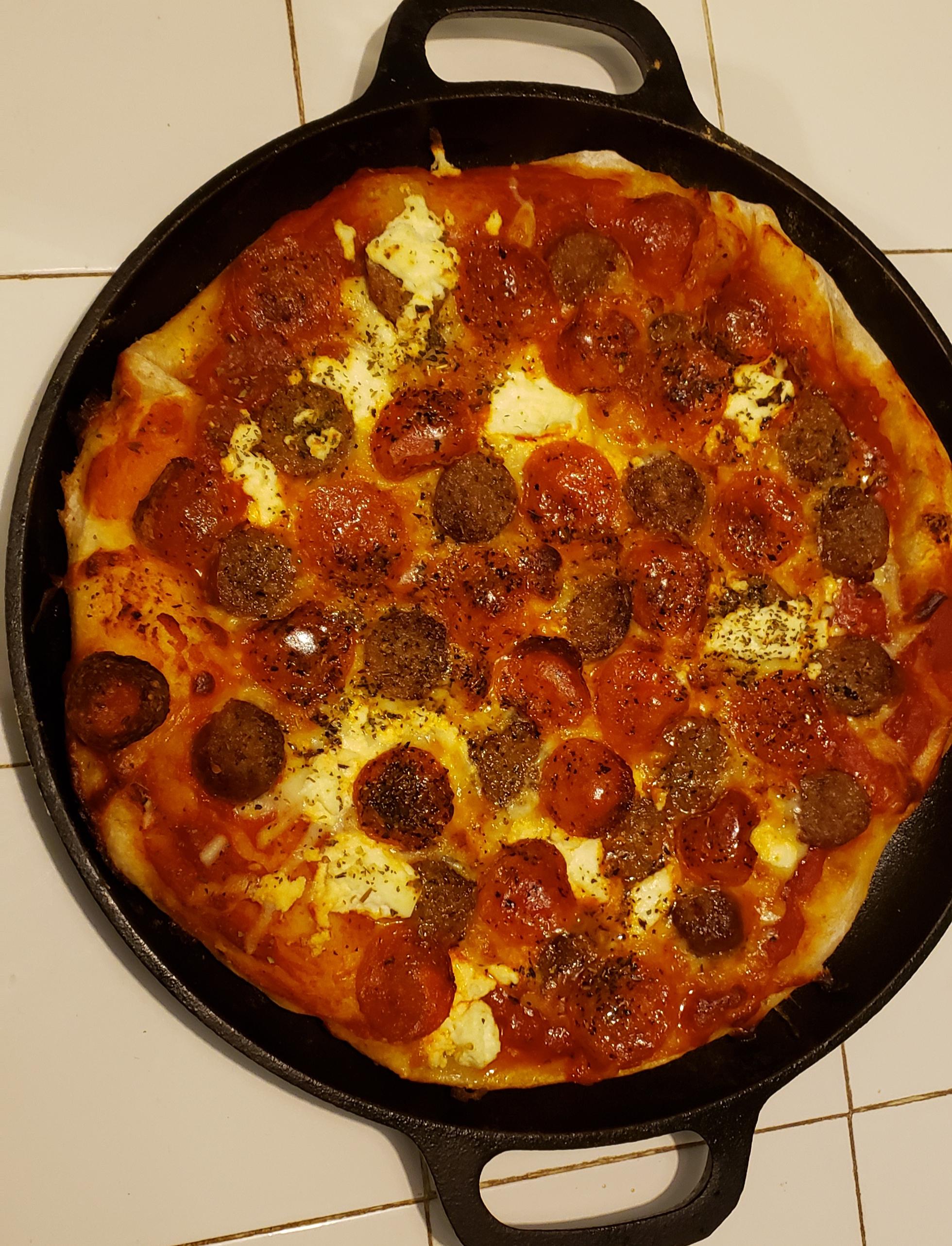 Order up hot off the grill pepperoni, Italian sausage, ricotta