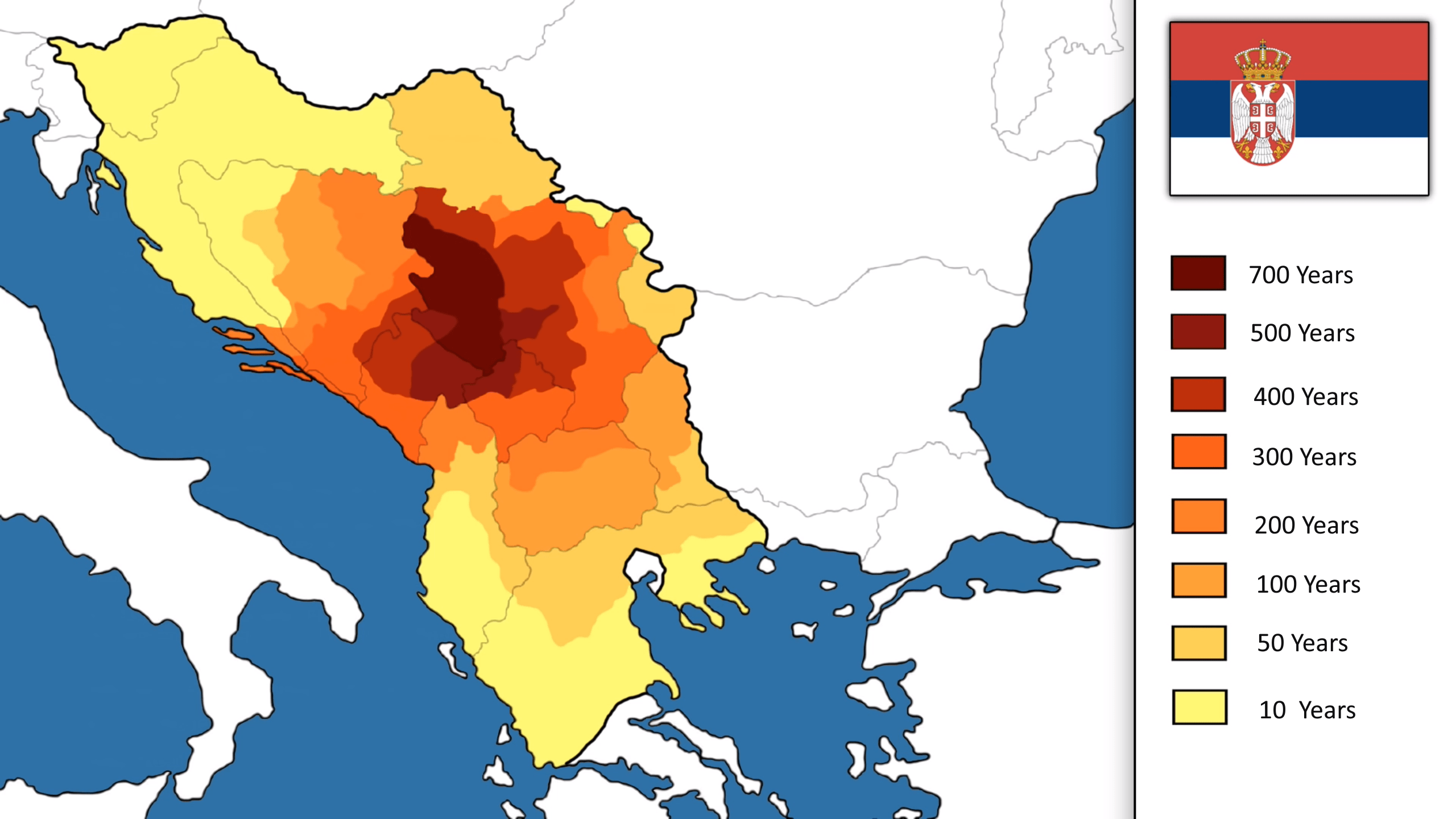 A map showing how many years each territory was ruled by Serbia r/MapPorn