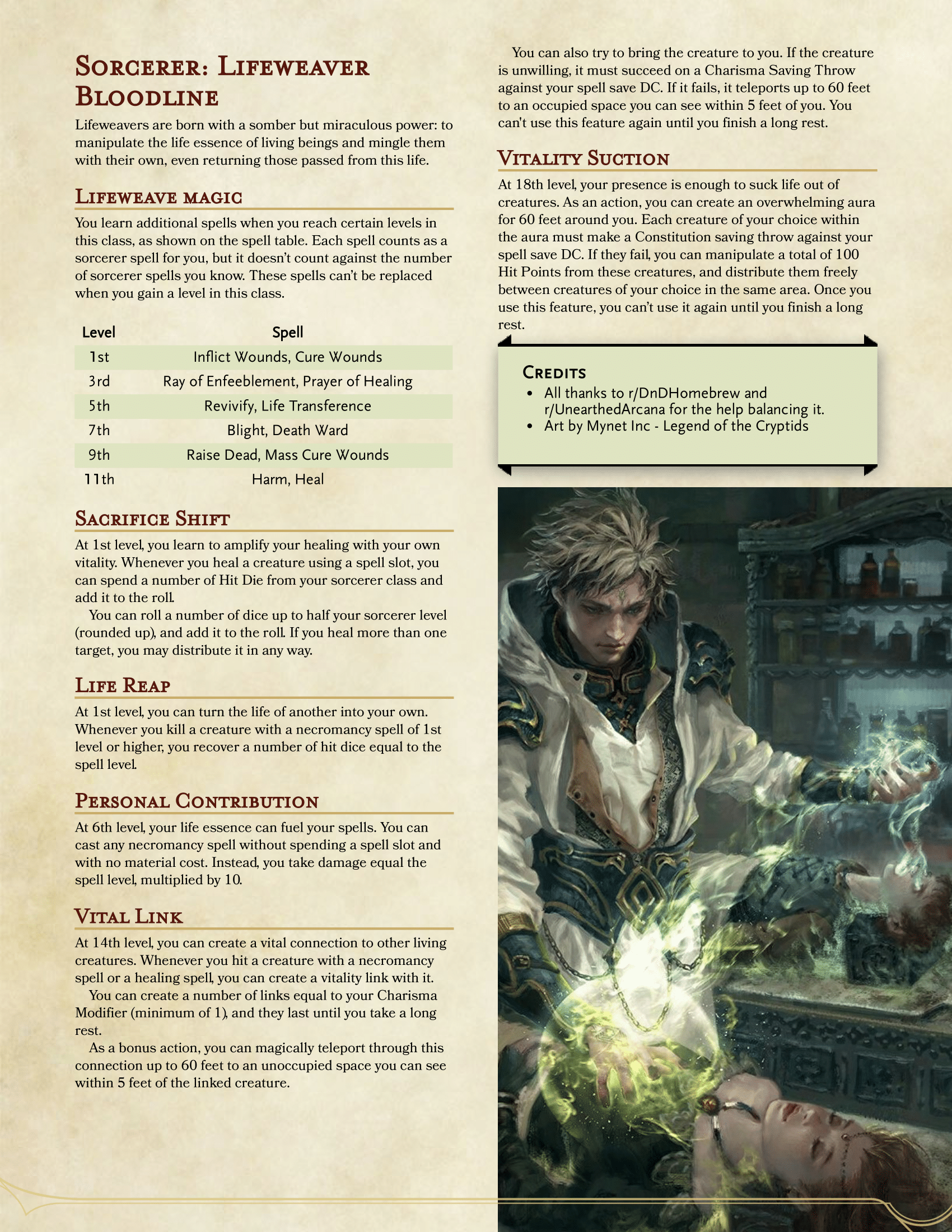 Sorcerer Subclass Lifeweaver Bloodline A necromantic healer that