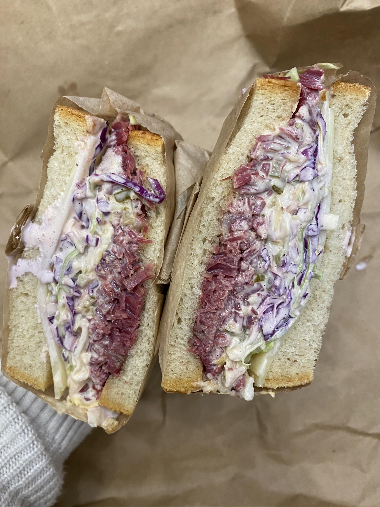 Corned beef, Swiss cheese, house slaw and fresh Russian dressing r