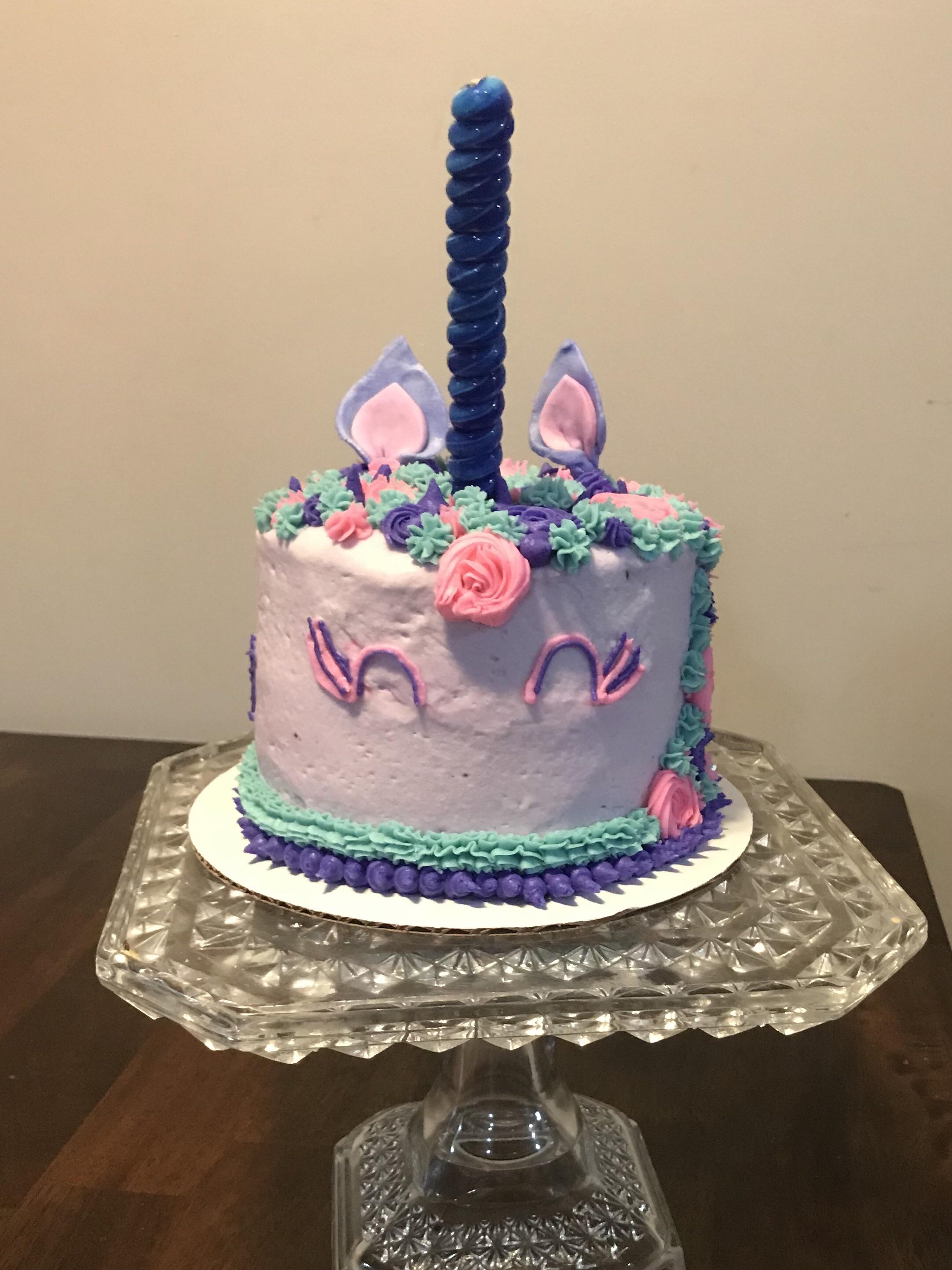 Unicorn cake with lollipop horn for my 7year olds birthday! Cakes