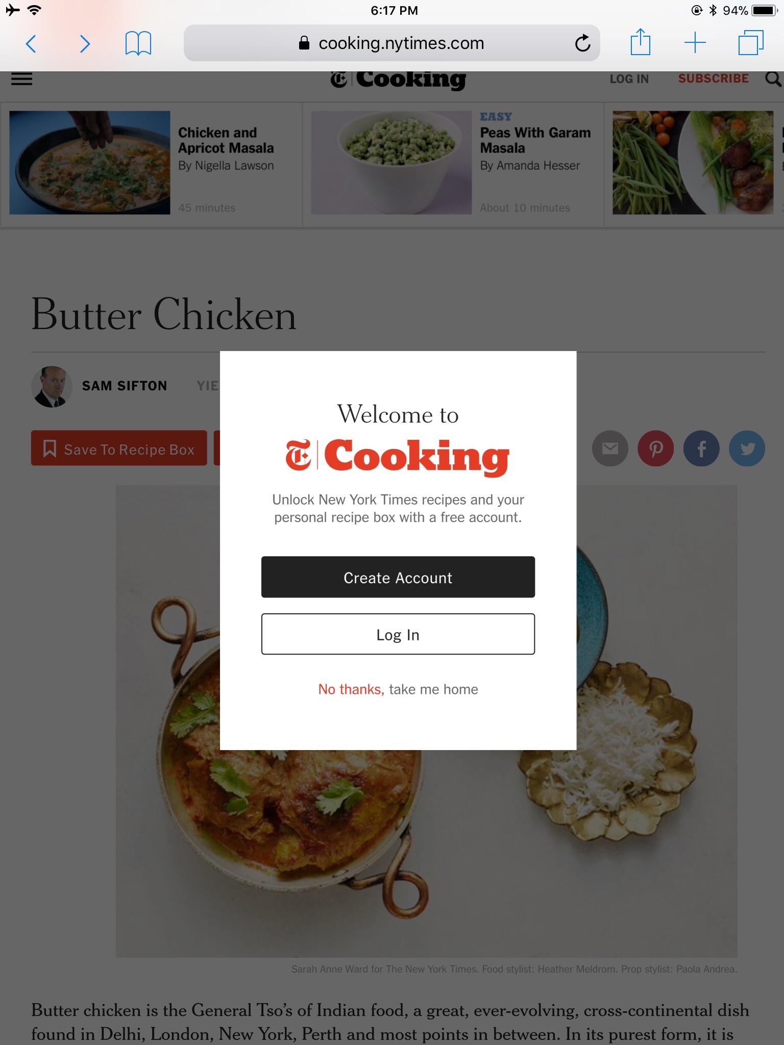 New York Times cooking allows you to look at a recipe once to get you