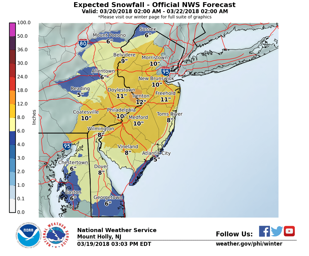 NWS just updated the snowfall forecast for NJ. Yikes. r/newjersey