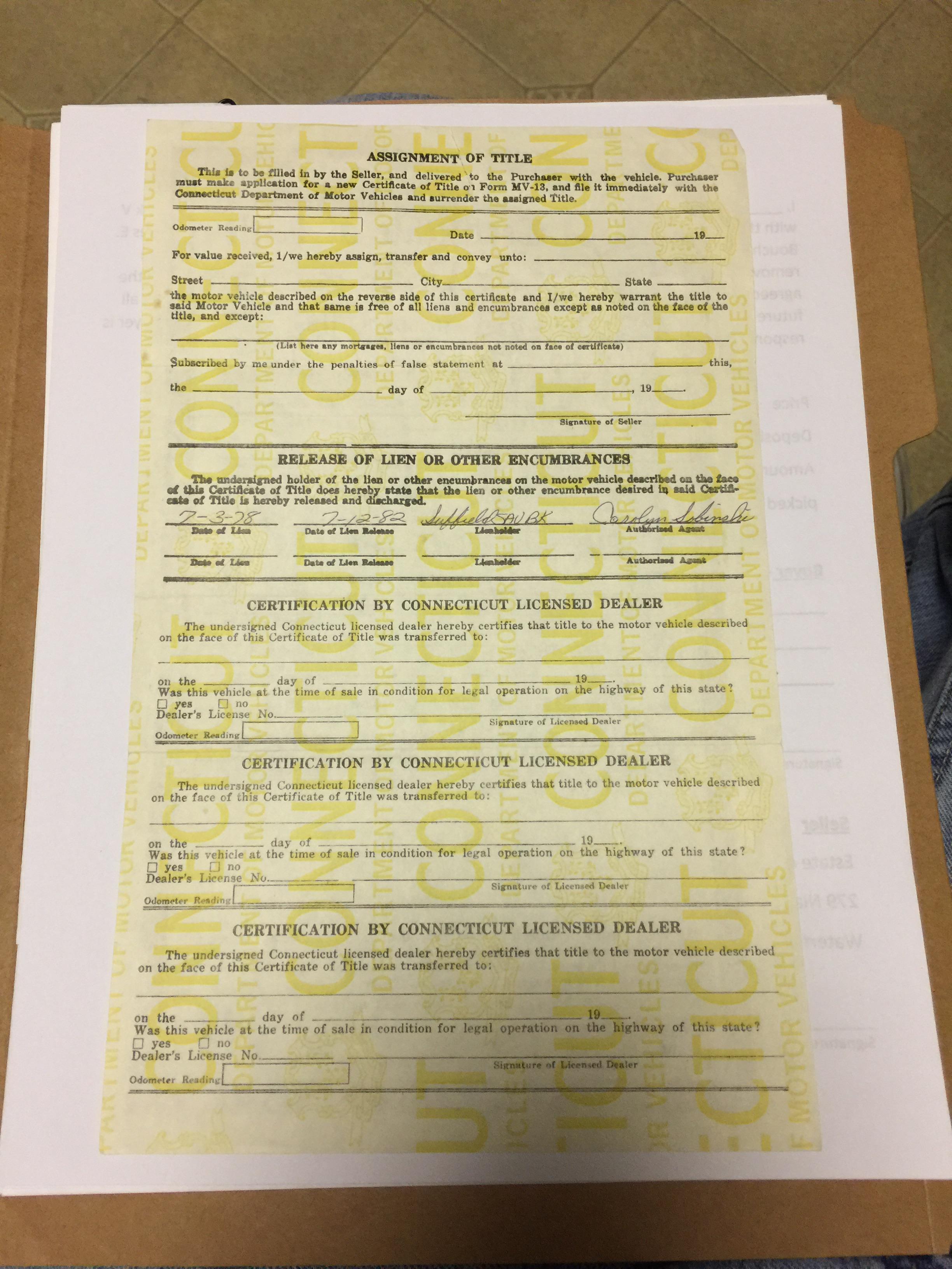 I bought a 1979 car from CT and this is what the back of the title